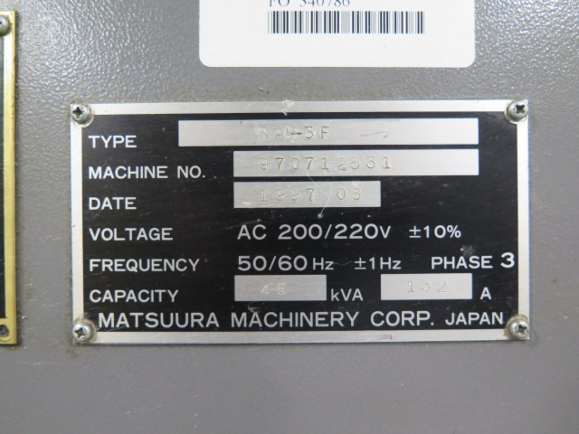 Matsuura RA-3F 2-Pallet CNC Vertical Machining Center s/n 970712531 w/ Yasnac i-80 Controls, Hand W - Image 23 of 23