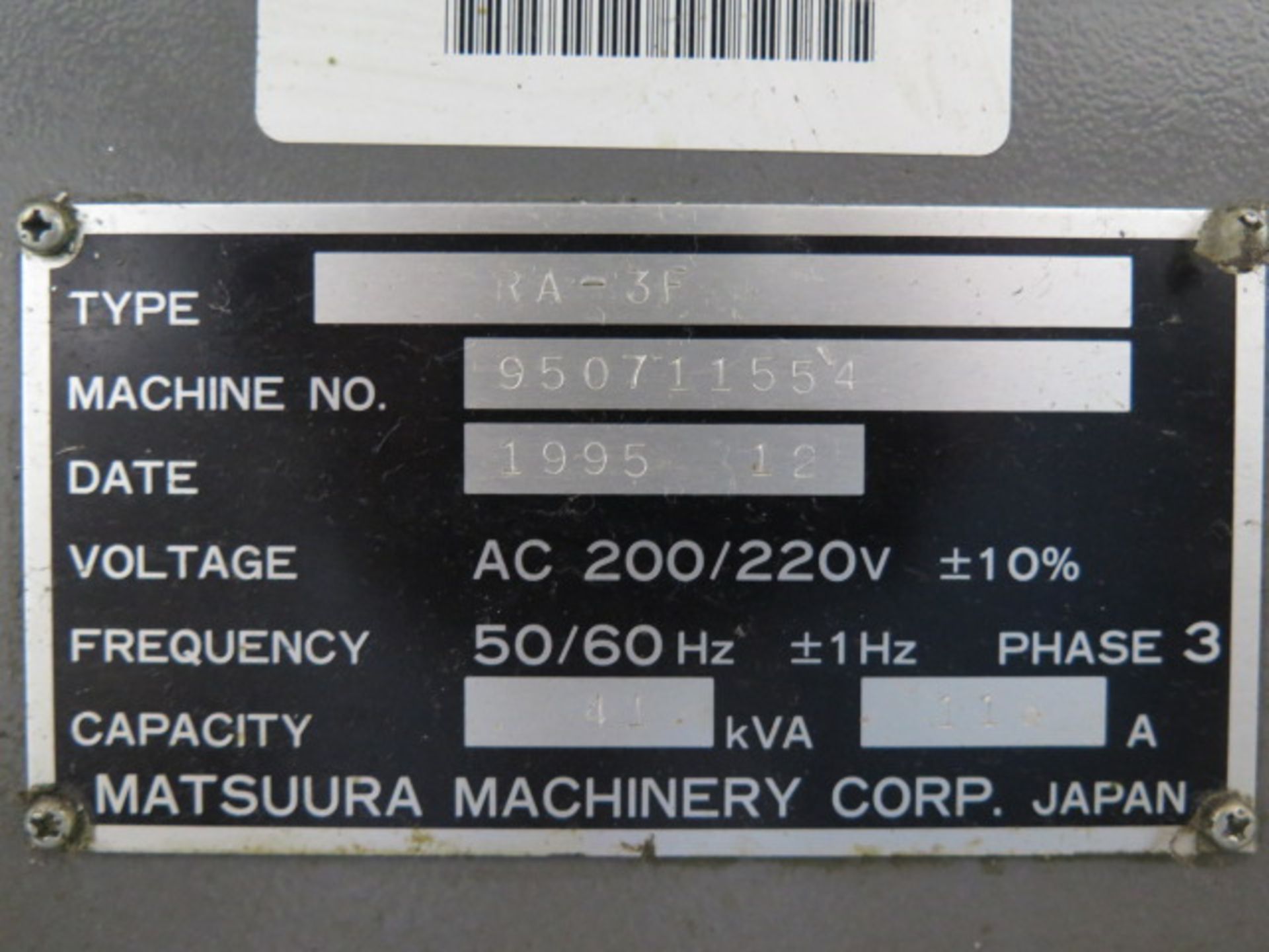 Matsuura RA-3F 2-Pallet CNC Vertical Machining Center s/n 950711554 w/ Yasnac i-80 Controls, Hand Wh - Image 22 of 22