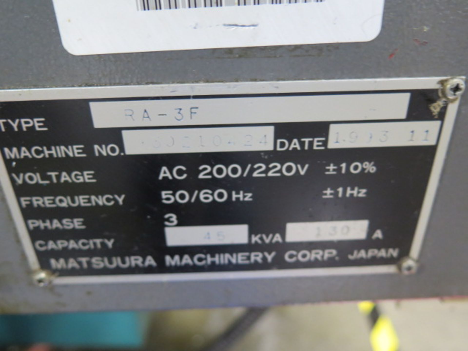 Matsuura RA-3F 2-Pallet CNC Vertical Machining Center s/n 930210424 w/ Yasnac i-80 Controls, Hand Wh - Image 20 of 20