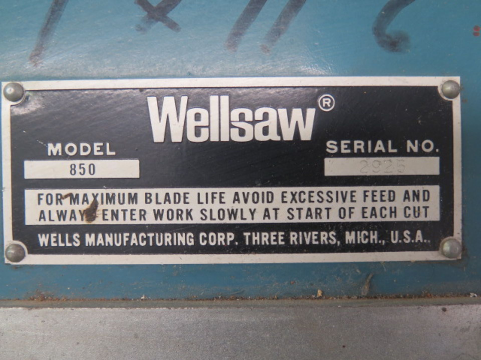 Wellsaw mdl. 850 10" Horizontal Miter Band Saw s/n 2925 w/ Manual Clamping, Work Stop - Image 7 of 7