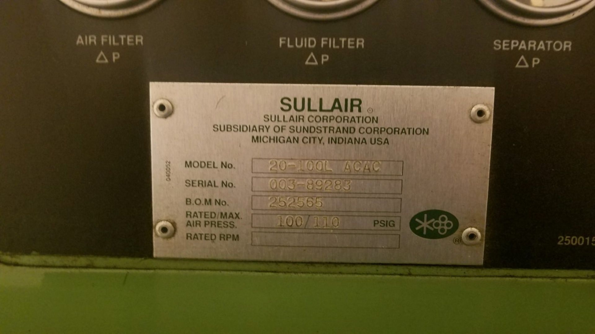 Sullair Rotary Air Compressor Mod. 20-100L And Hankison Compress Air Dryer - Image 4 of 6