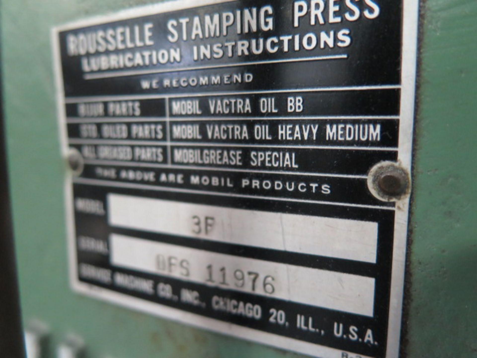 Rousselle No.3F 25 Ton OBI Stamping Press s/n DFS11976 w/ 125 Strokes/Min, 14” x 20” Bolster Area - Image 9 of 9