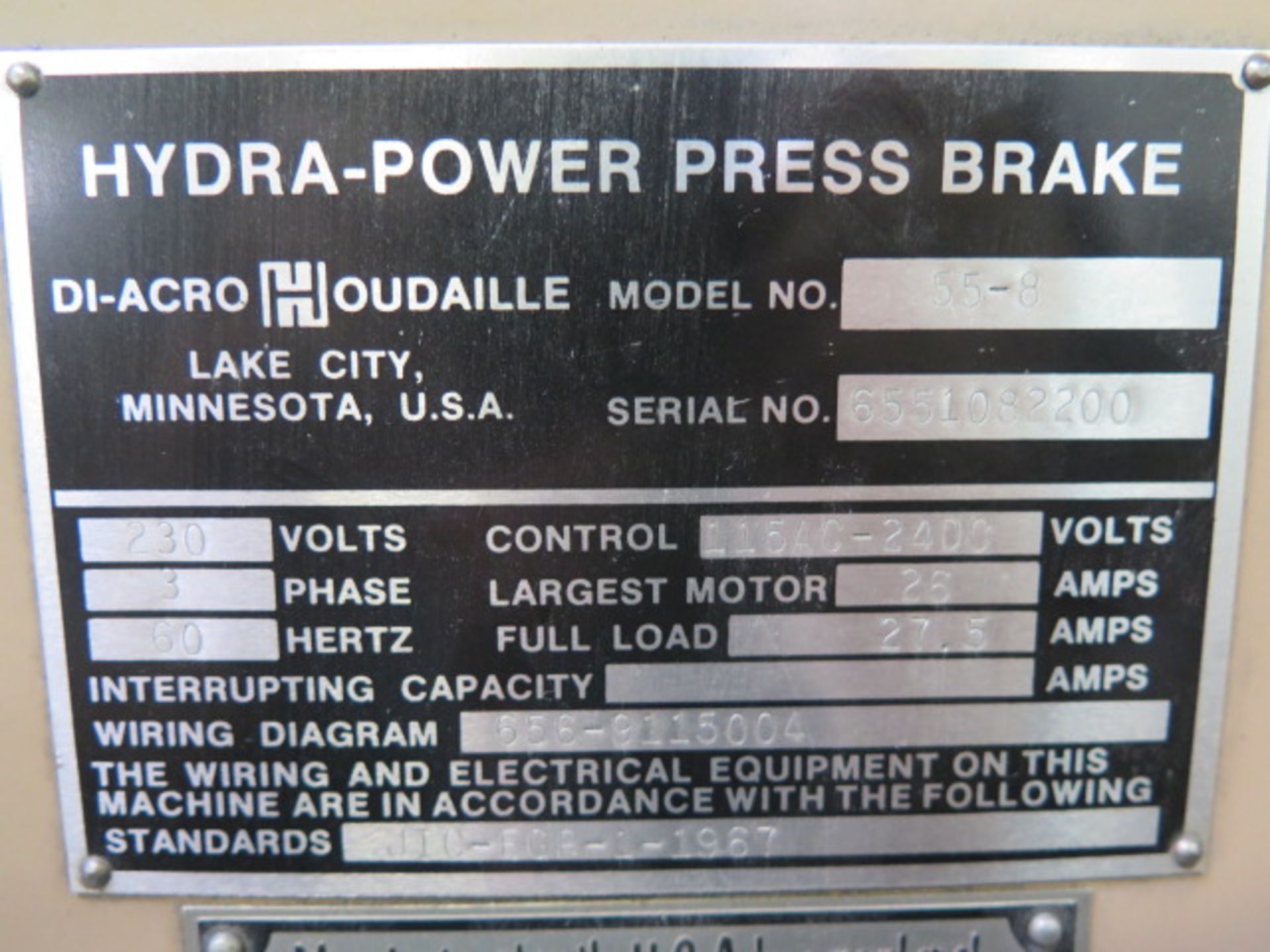 DiAcro 55-8 55 Ton x 8’ Hydra-Power CNC Press Brake s/n 6551082200 w/ DiAcro CNC Controls - Image 16 of 16
