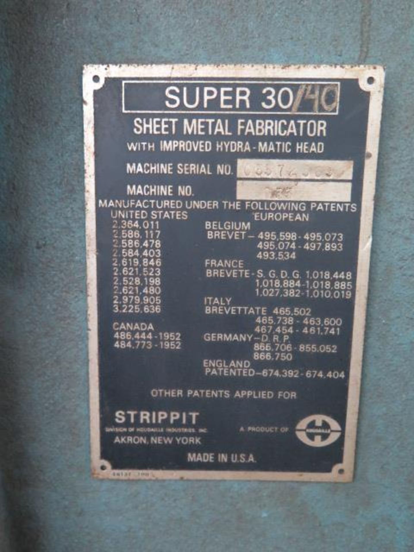 Strippit Super 30/40 30-Ton Production Fabrication Punch Press s/n 03372569 - Image 8 of 8
