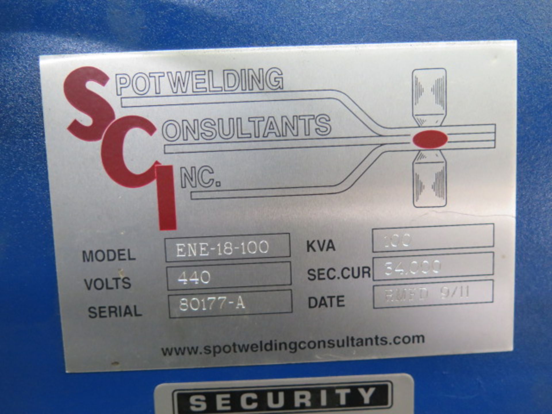 SCI Spot Welding Consultants Type ENE-18-100 100kVA x 18” Spot Welder s/n 80177-A w/ Pneumatic Ram - Image 7 of 7