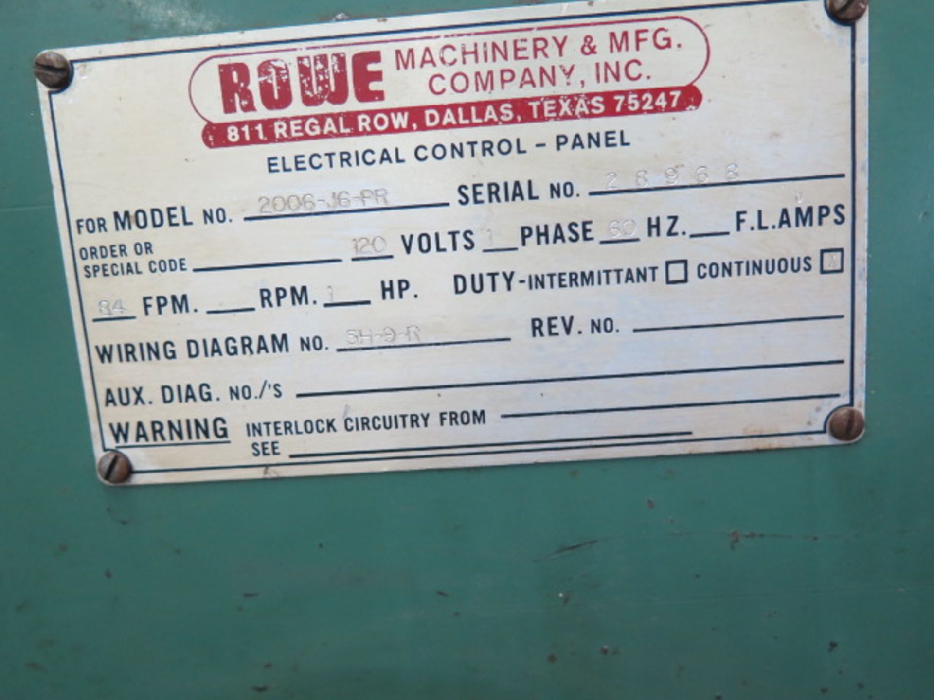 Rowe “Easy Load” mdl. 2006-J6-P12 Coil Cradle s/n 28968 w/ 12” Cap, 84 FPM - Image 4 of 4