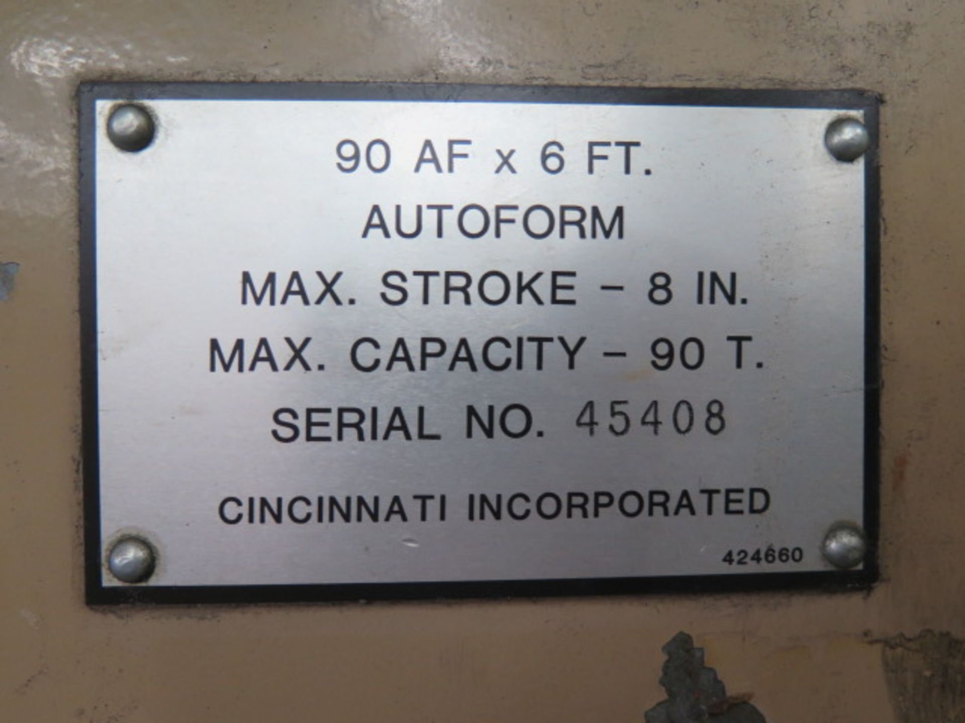 Cincinnati 90AFx6’ “Autoform” 90-Ton x 6’ Hydraulic CNC Press Brake s/n 45408 w/ Cincinnati Adaptive - Image 18 of 18