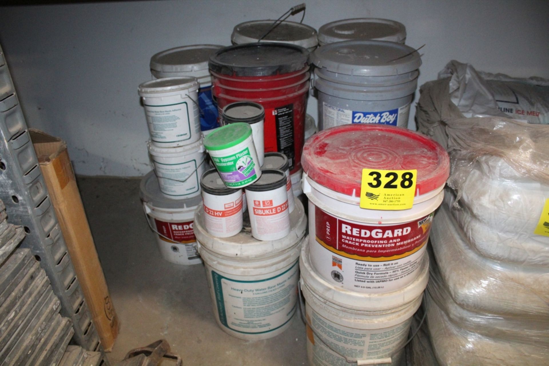 LOT-ASSORTED PAINTS AND ADHESIVES IN 5-GAL. PAILS