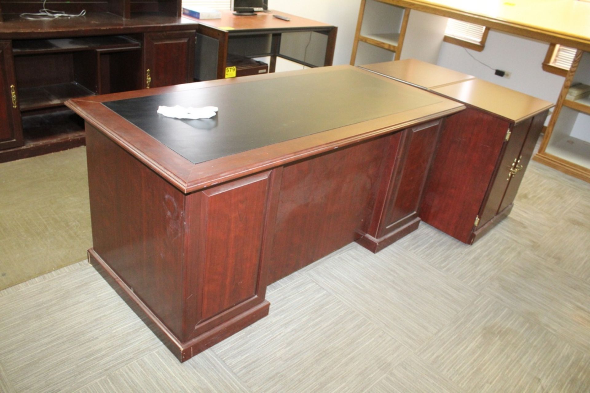 OFFICE SUITE INCLUDING DESK WITH CREDENZA, CABINET WITH HUTCH, (2) BOOKCASES AND TWO STORARGE - Image 2 of 5