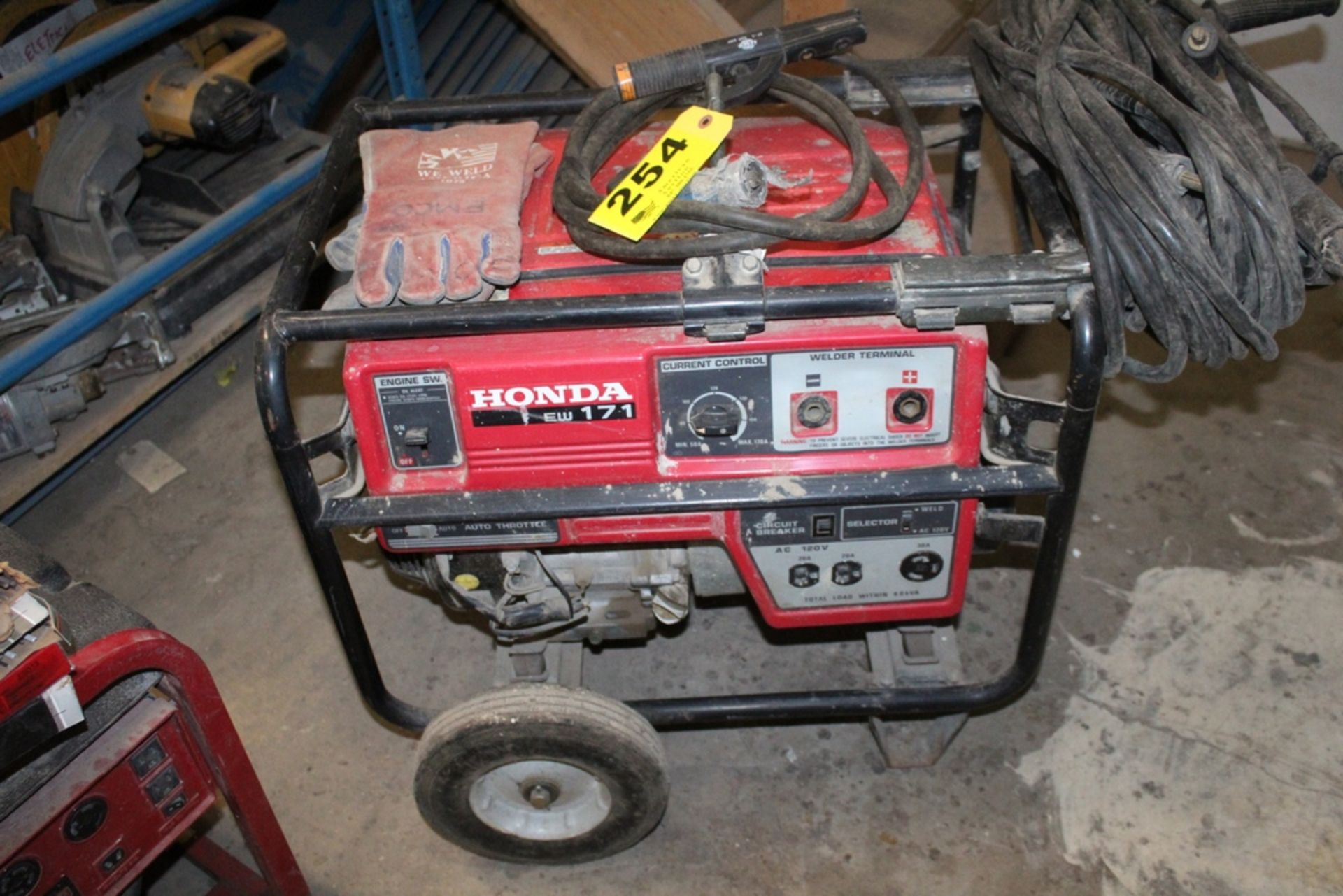 HONDA MODEL EW171 WELDER/GENERATOR, GASOLINE POWERED, DC WELDER 130 AMP, 120V GENERATOR OUTPUT