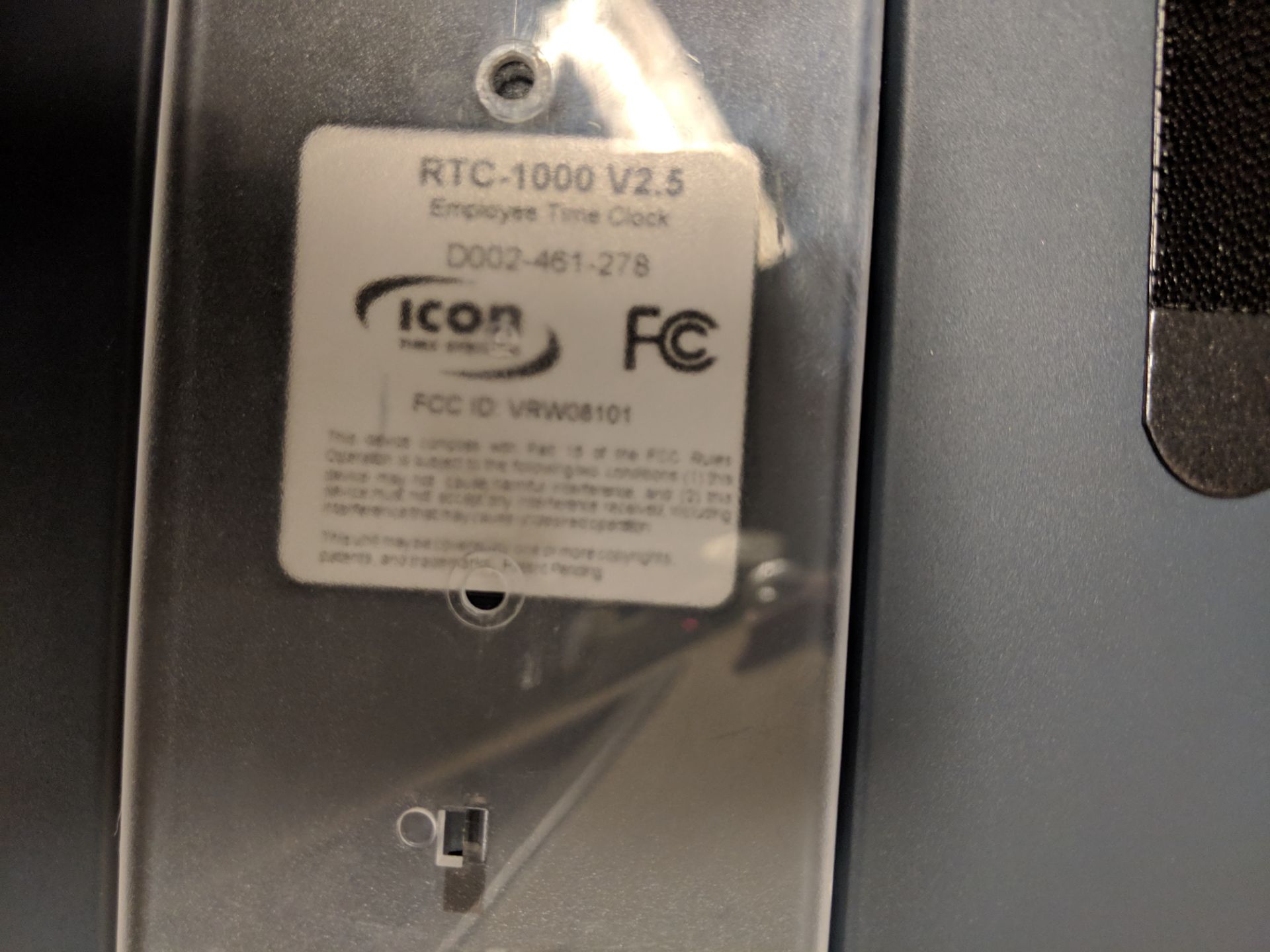 ICON MODEL RTC-1000 V 2.5 EMPLOYEE TIME CLOCK - Image 2 of 2