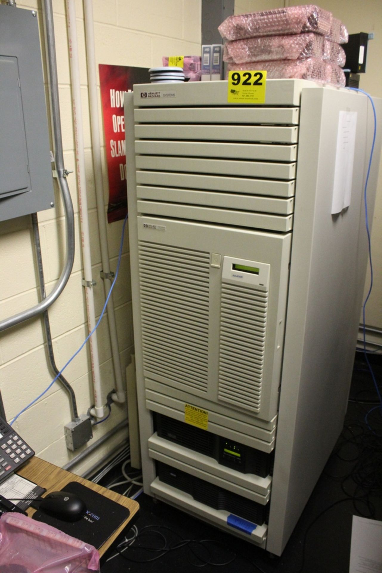 HEWLETT PACKARD SERVER SYSTEM WITH DISK ARRAY WITH AUTO RAD AND (2) TRIPP-LITE BATTERY BACKUPS