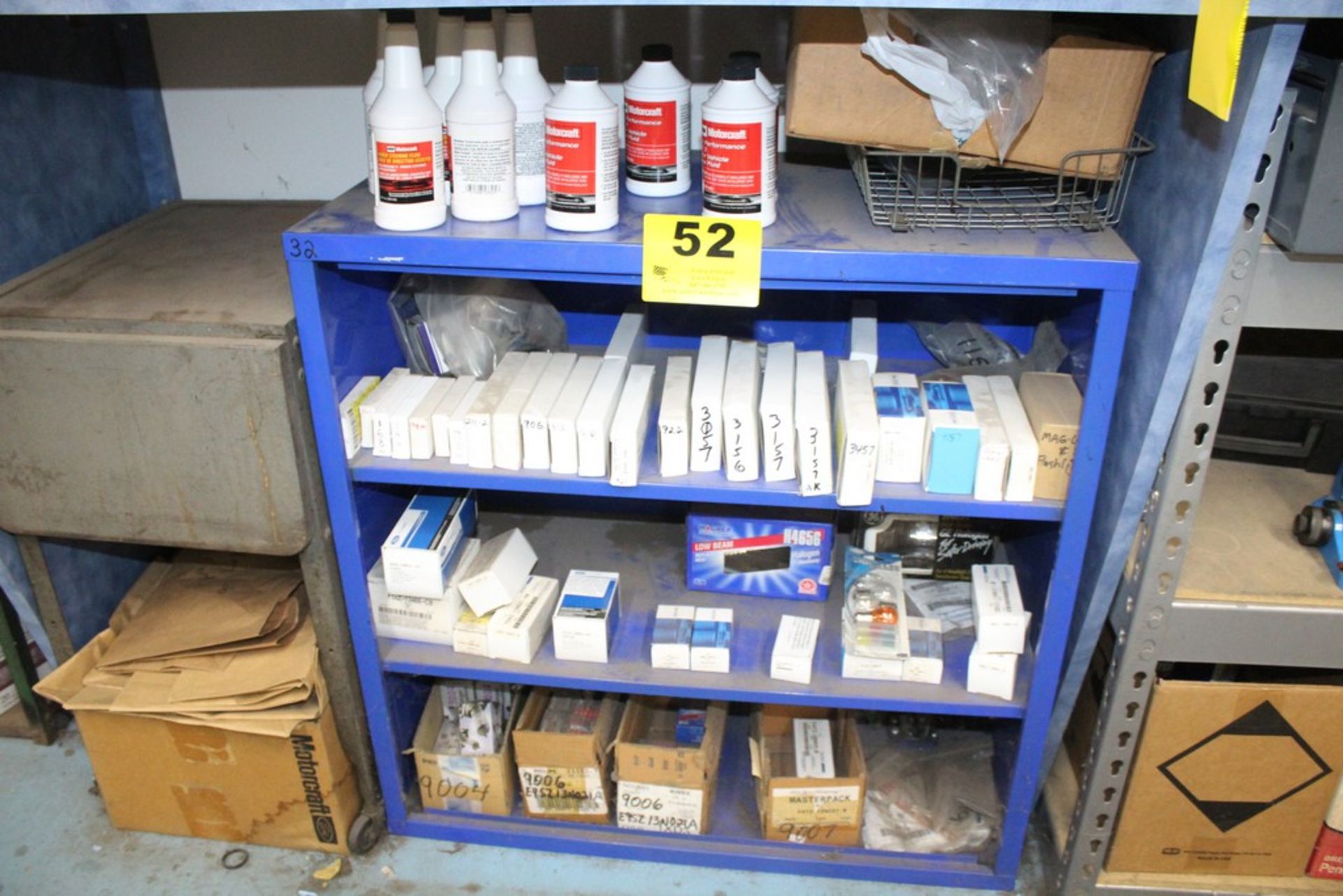 LIGHT BULBS, POWER STEER AND BRAK FLUID, SHELVING UNIT INCLUDED