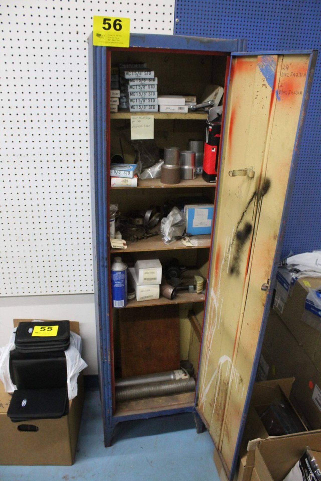 ASSORTED REPAIR PART WITH CABINET, 65" X 18" X 12"