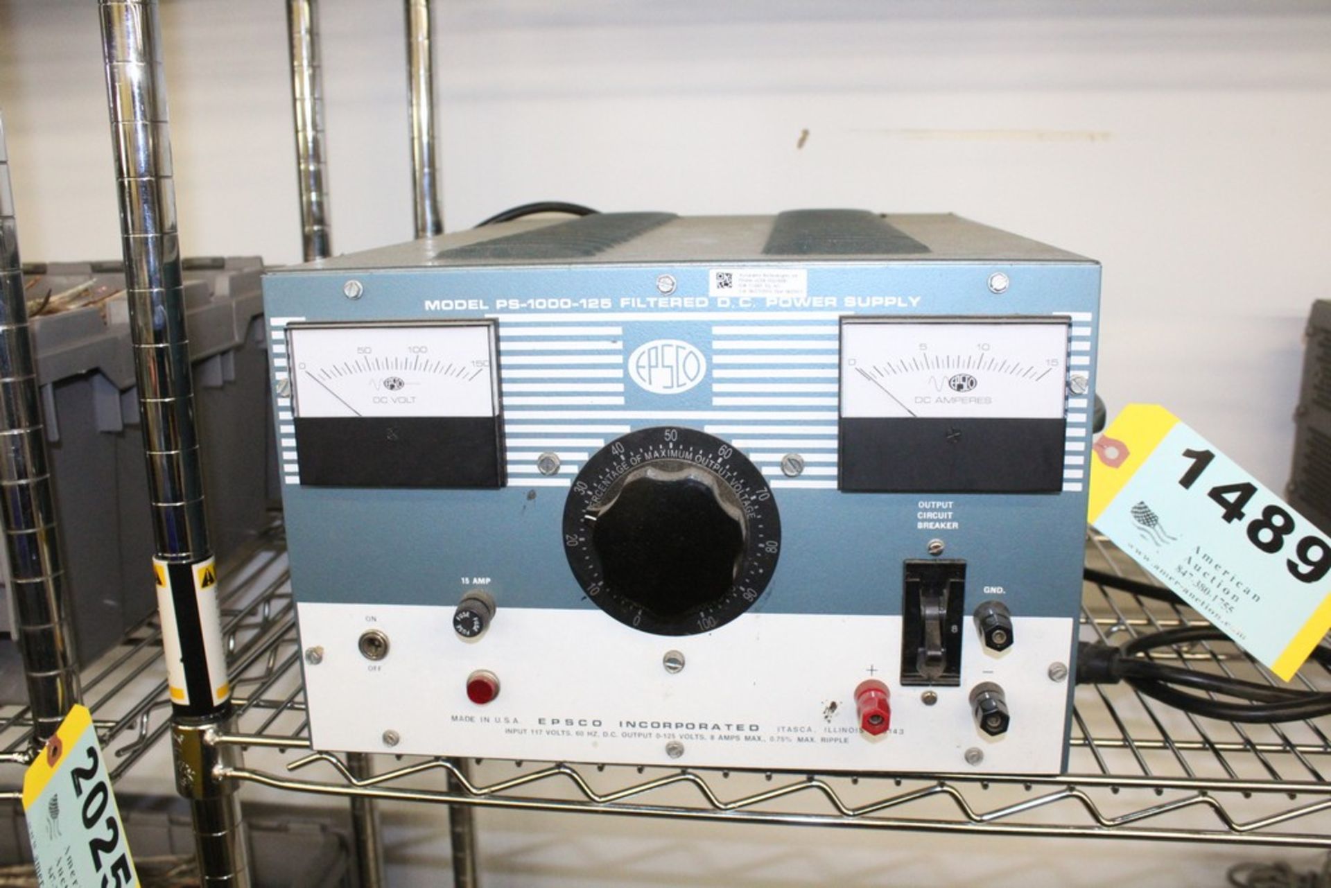 EPSCO MODEL PS-1000-125 FILTERED DC POWER SUPPLY - Image 2 of 2