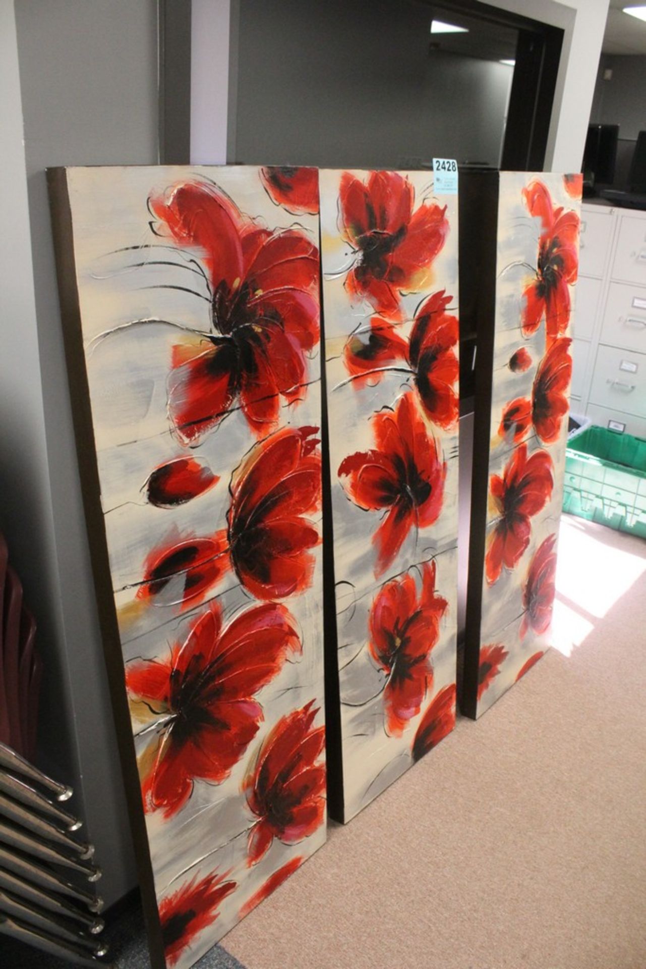 SET OF THREE FLORAL PAINTINGS, EACH IS 59" X 20"