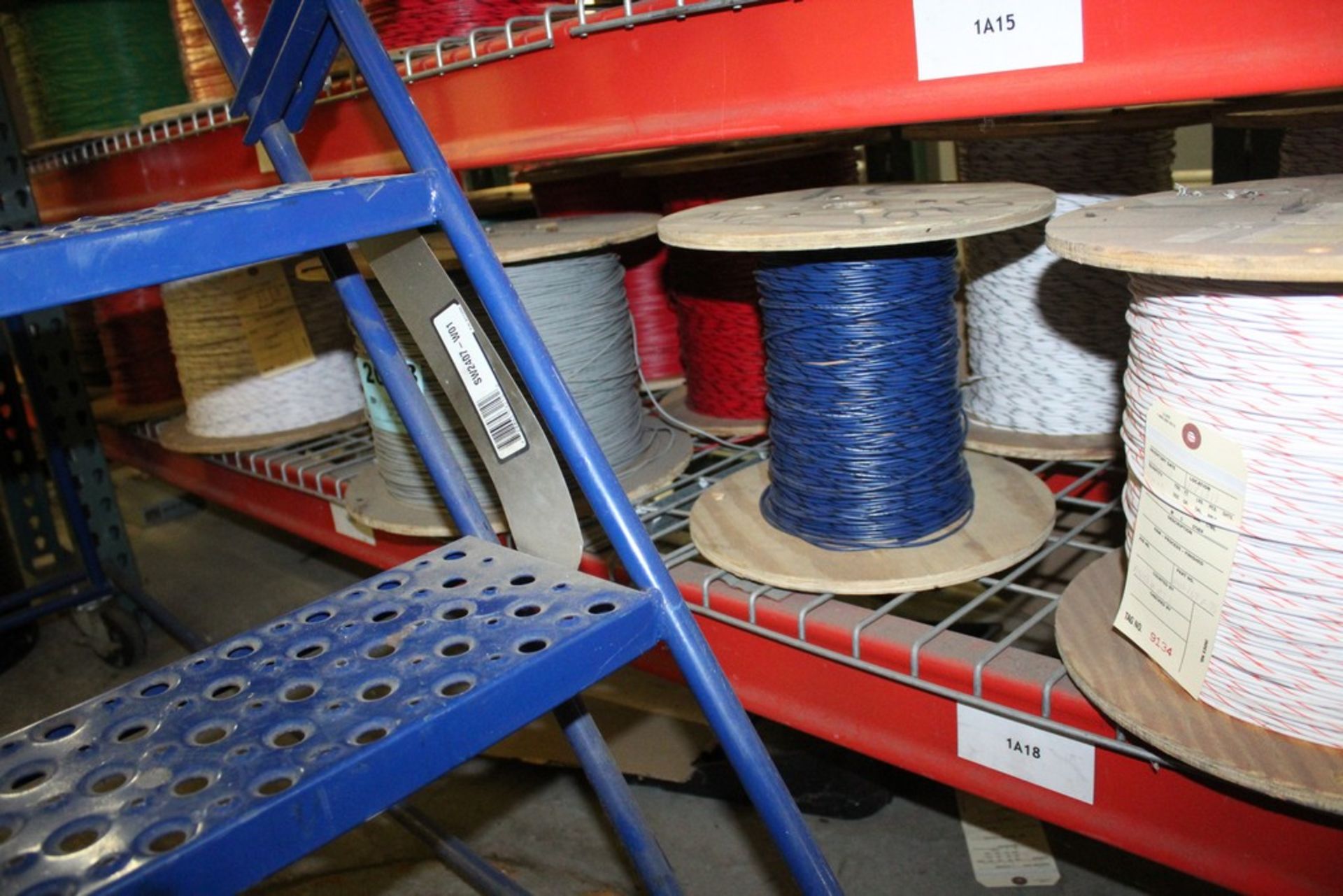 ASSORTED WIRE SPOOLS ON SHELF