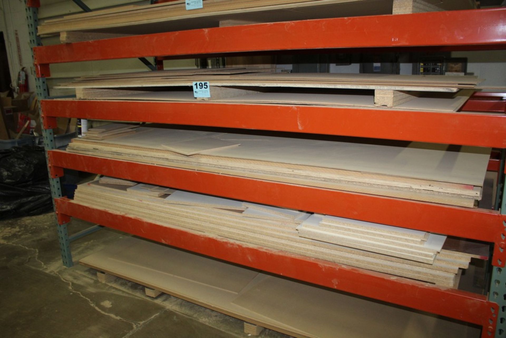 ASSORTED 4' X 8' X 1/2" TO 4' X 8' X 3/4" PARTICLE AND PANEL ON 3 SHELVES