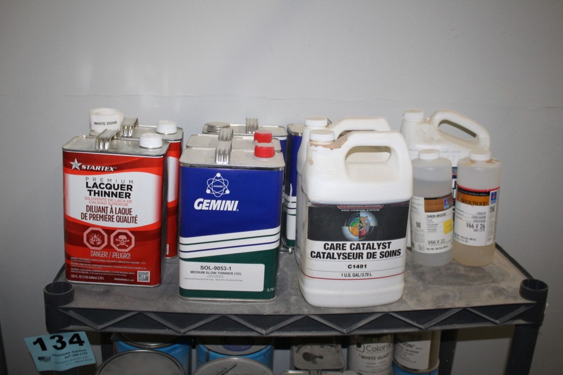 LARGE QTY OF PAINT AND CHEMICALS WITH SHELVING UNIT 34" X 14" X 41" - Image 2 of 4