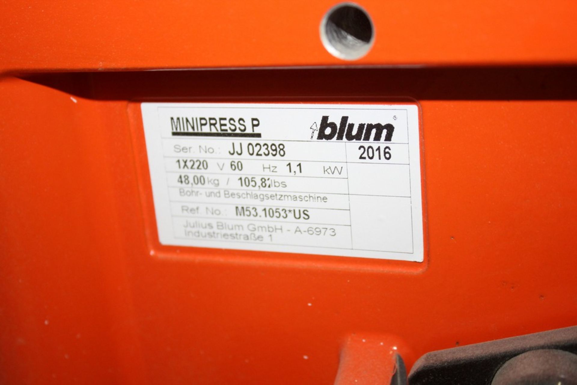 BLUM MODEL MINIPRESS P DELUXE BORING & INSERTION MACHINE S/N N/A: - Image 5 of 7