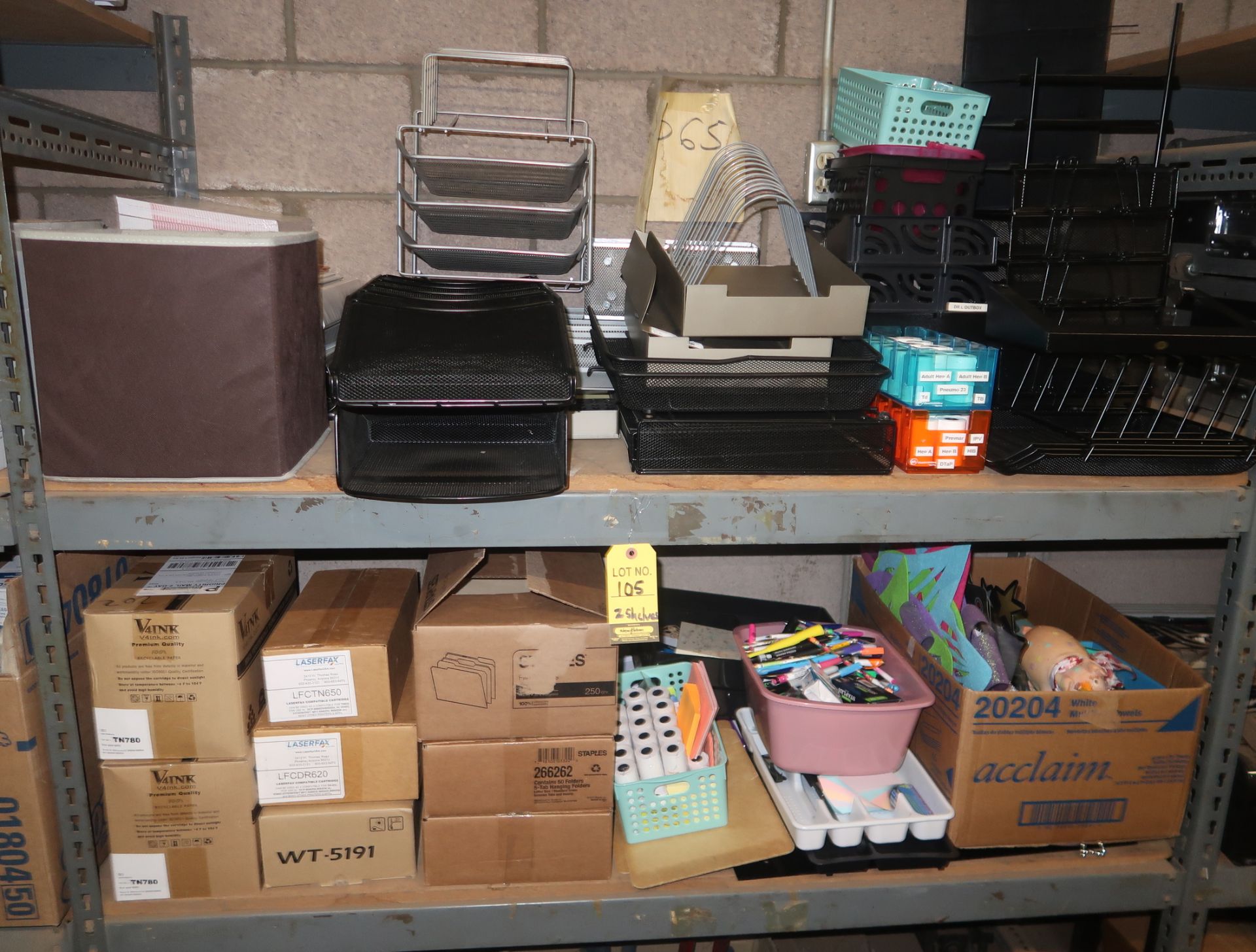 ASSORTED OFFICE SUPPLIES (2 SHELVES)