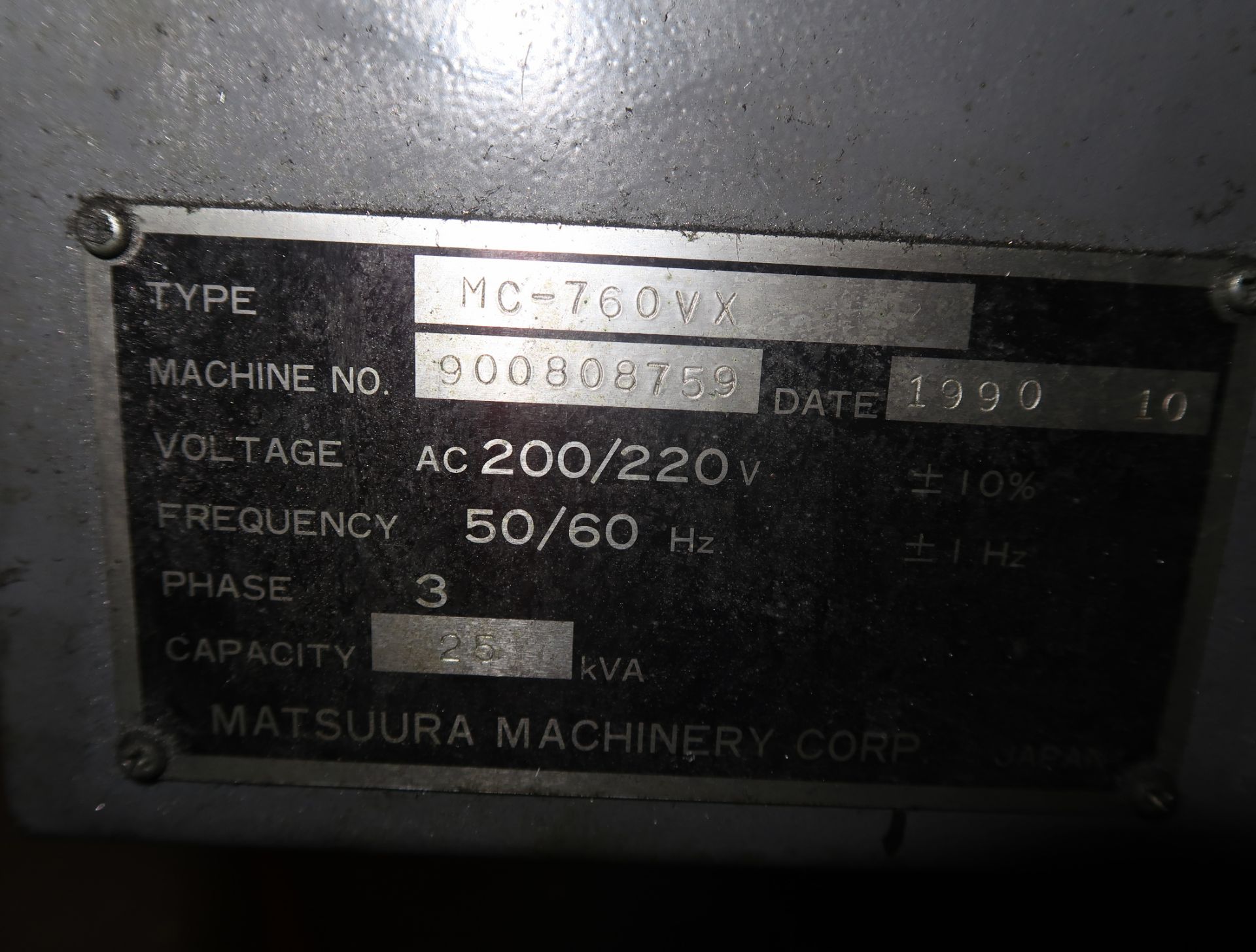 MATSUURA MC 760VX CNC MACHINING CENTER, 30 TOOL ATC, SN. 900808759 (LOCATED AT 4118 E. ELWOOD ST. - Image 7 of 7