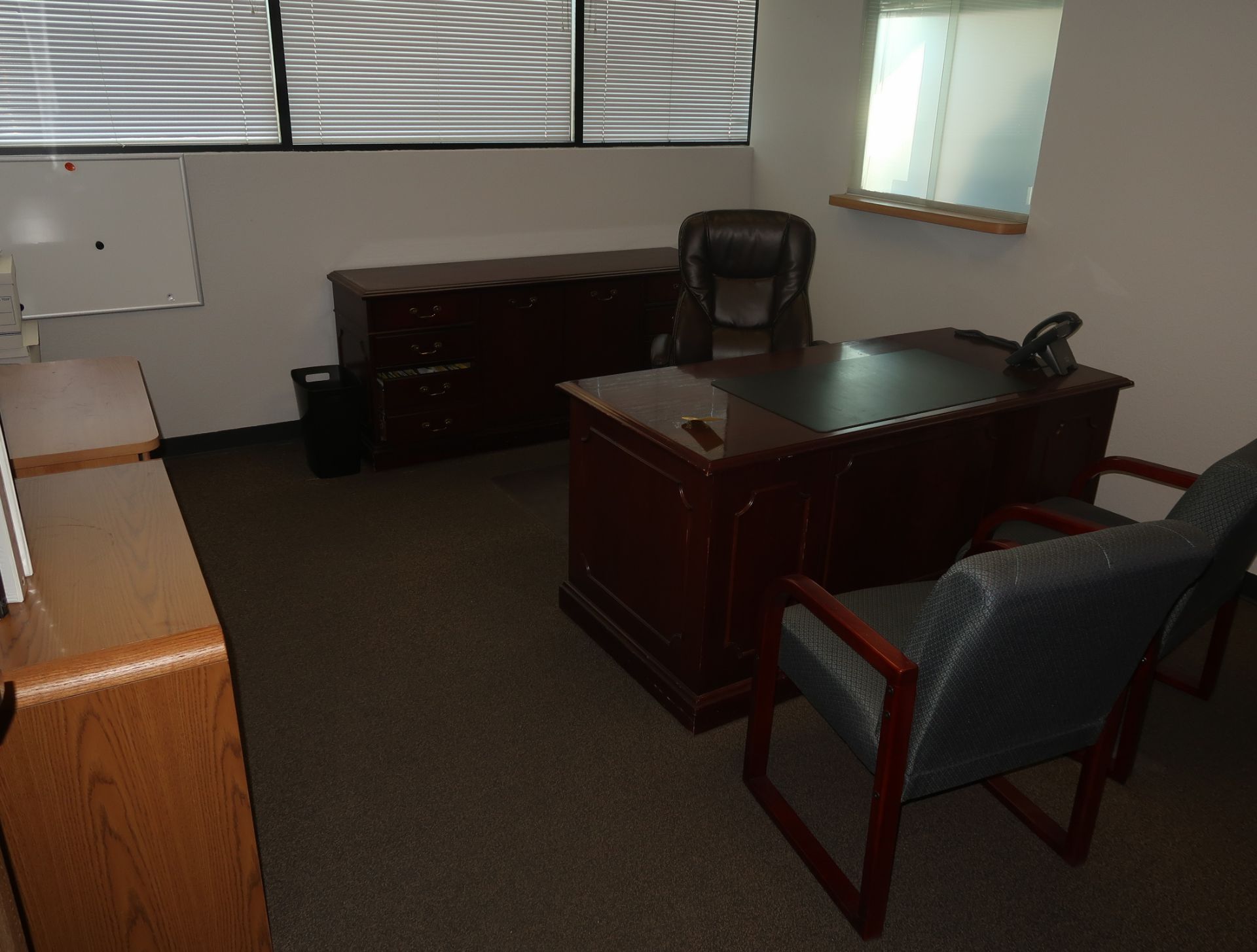 LOT OFFICE FURNITURE, DESK, CHAIR, FILE CABINETS, PRINTER, ETC.