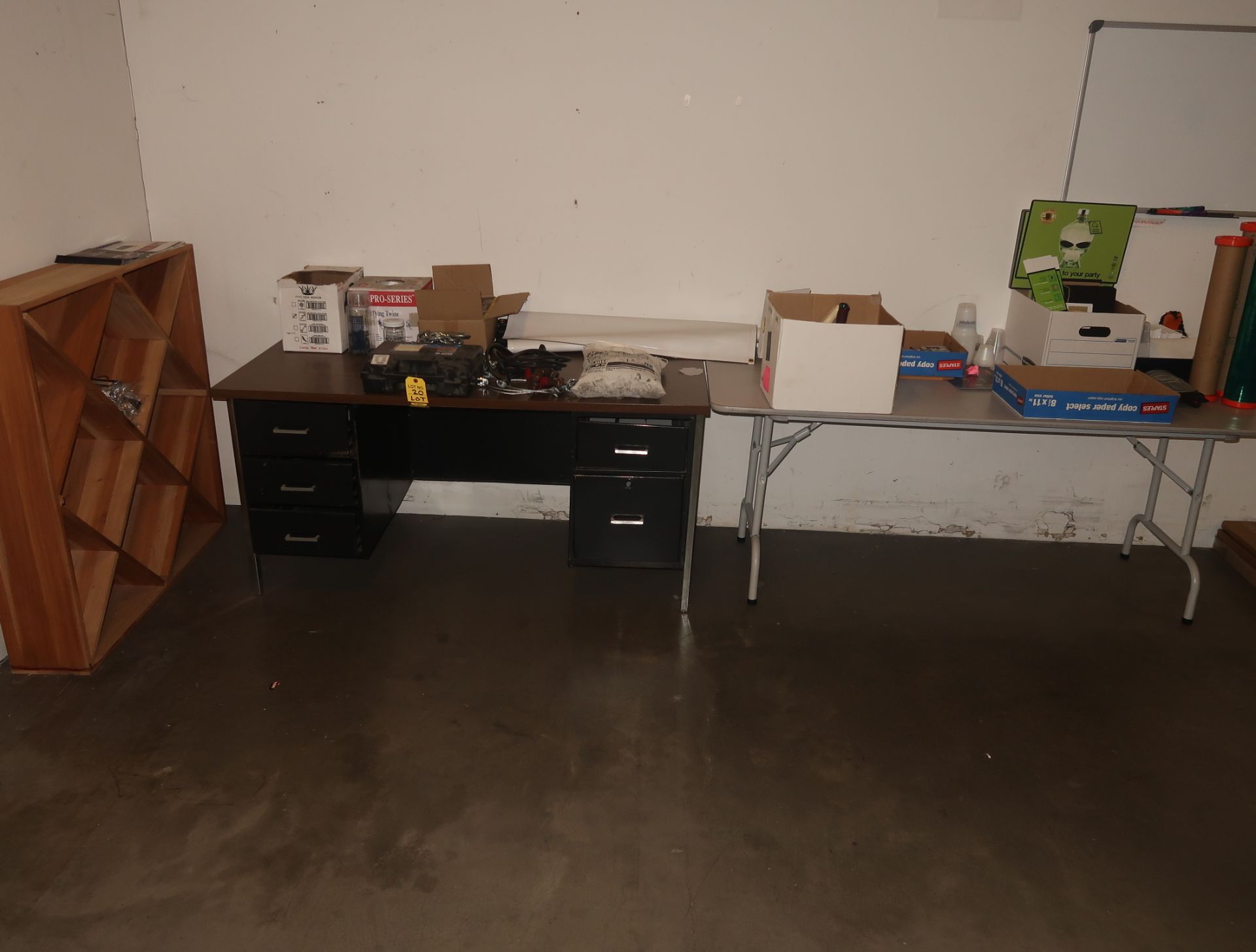 LOT TIRE CHAINS, CHAIN, JUMPER CABLES, WINE RACK, DESK, TABLE, PACKAGING SUPPLIES, ETC. - Image 2 of 2