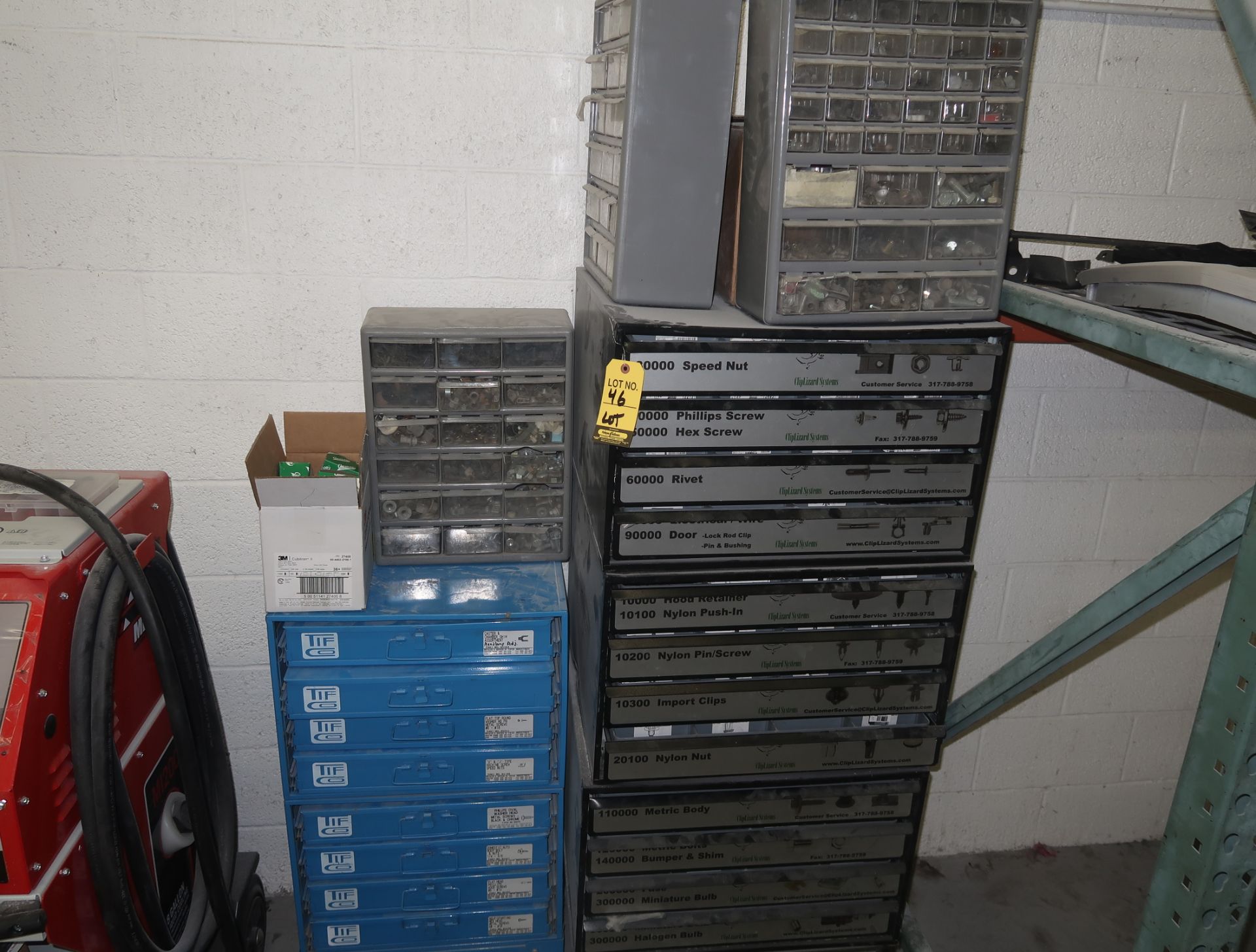 LOT CLIP LIZARD SYSTEMS CABINET (LOADED), TIFCO CABINET, ASST. PARTS CABINETS, ALL LOADED