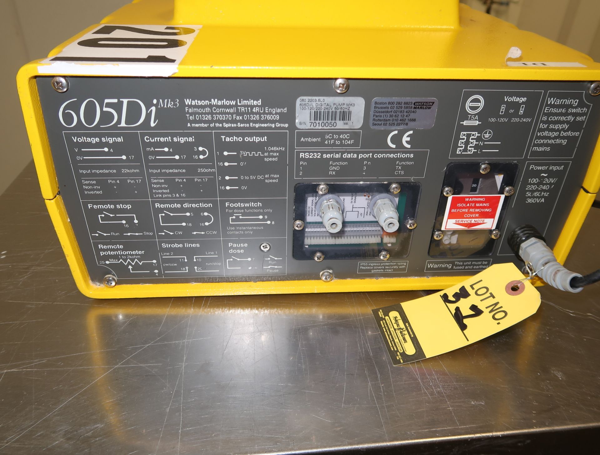 WATSON MARLOW 605DI DIGITAL PUMP, TABLE TOP LIQUID FILLER SN. 7010050 - Image 3 of 4