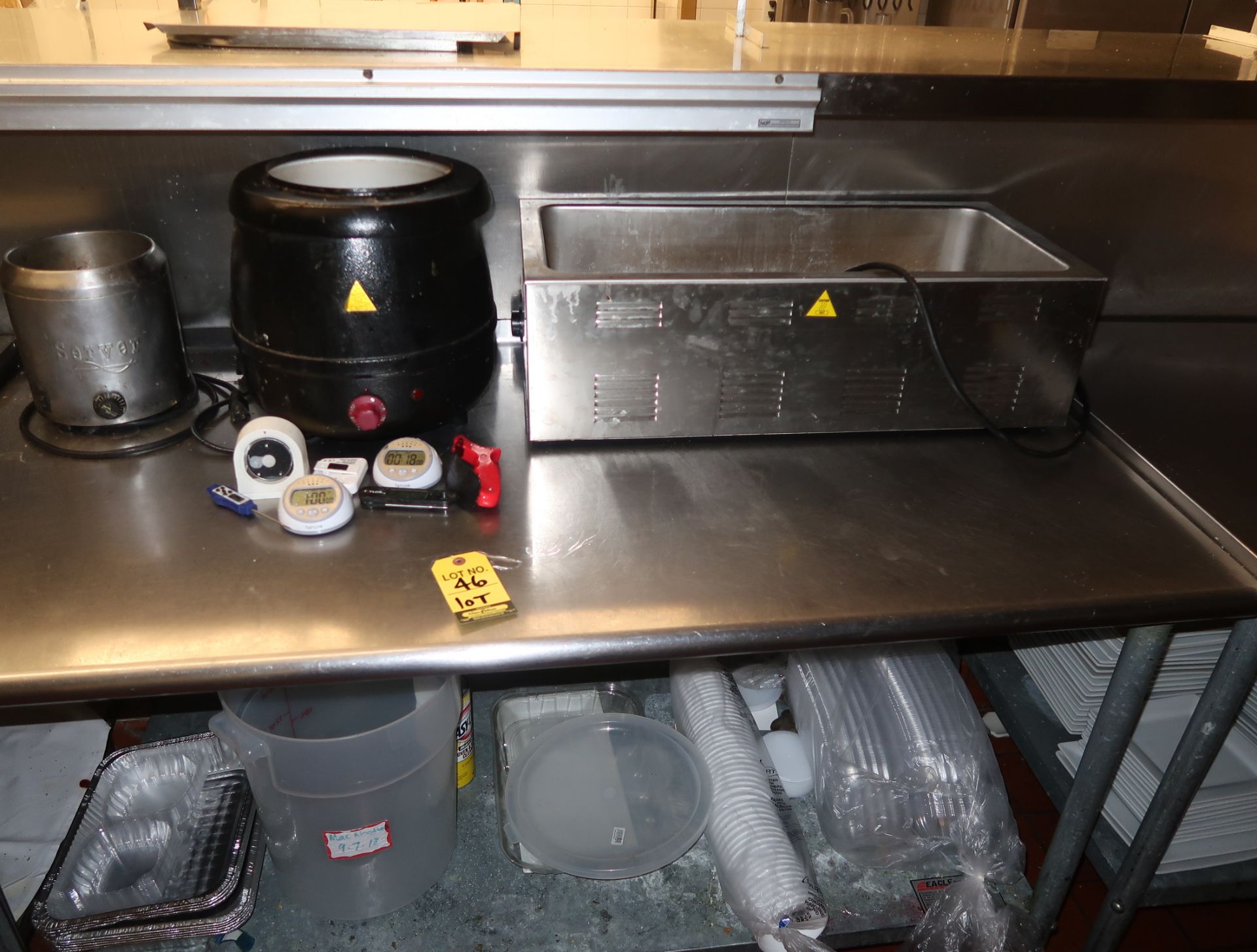 SS TABLE W/ CONTENTS, GLENRAY SOUP WARMER, TIMERS, ETC. - Image 2 of 2