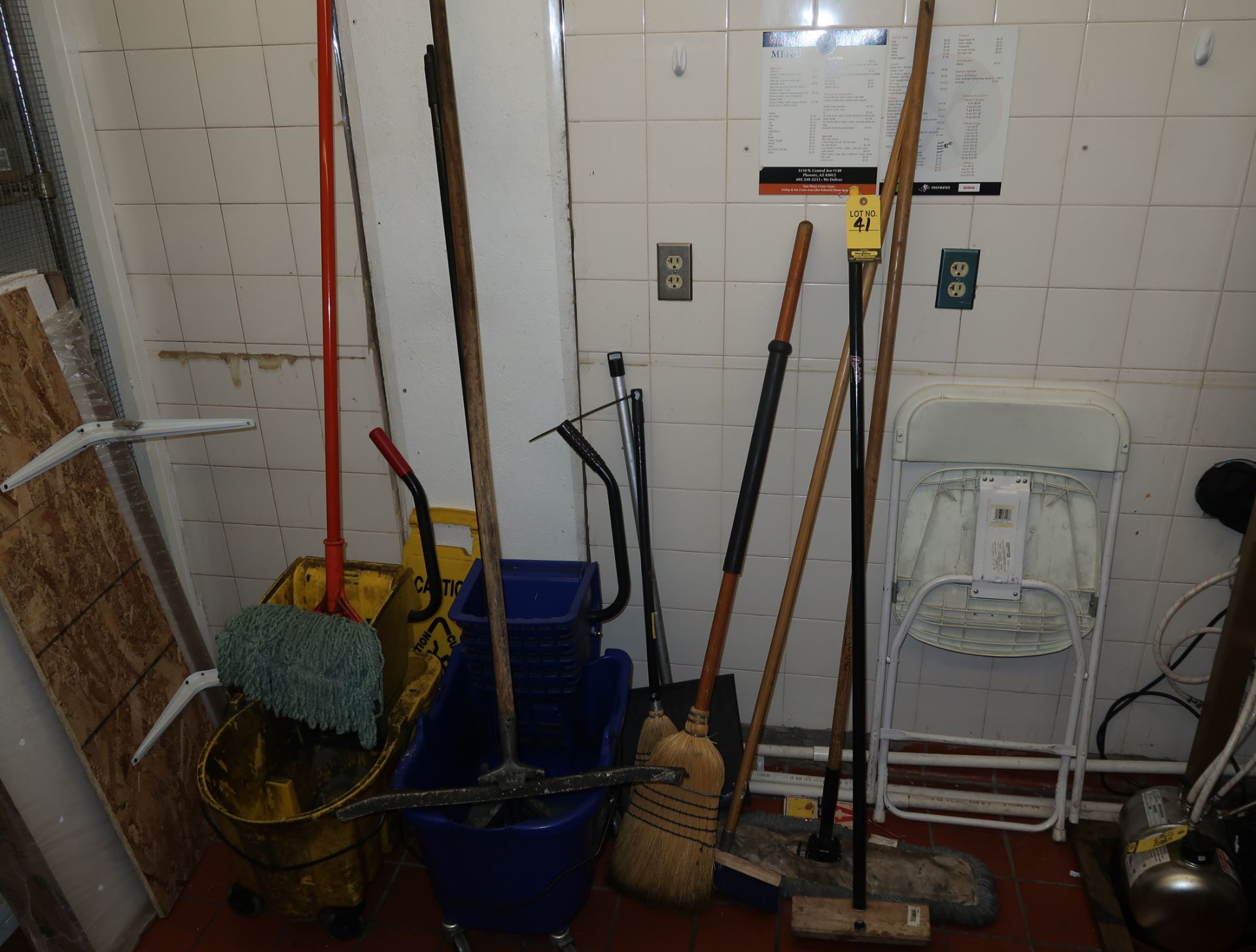 MOP BUCKETS, MOPS, BROOMS