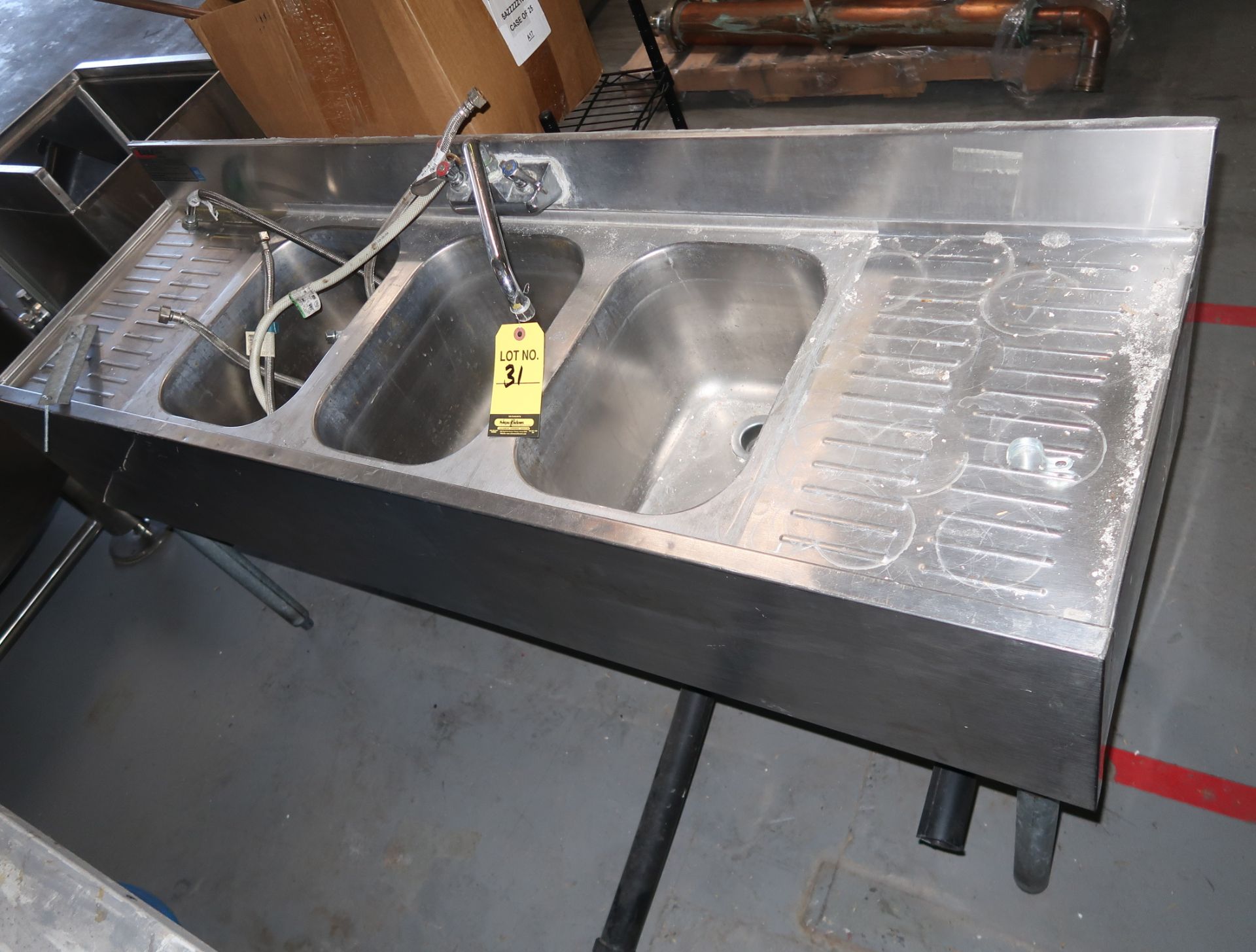 3-HOLE BAR SINK W/DRAIN BOARDS & FAUCET