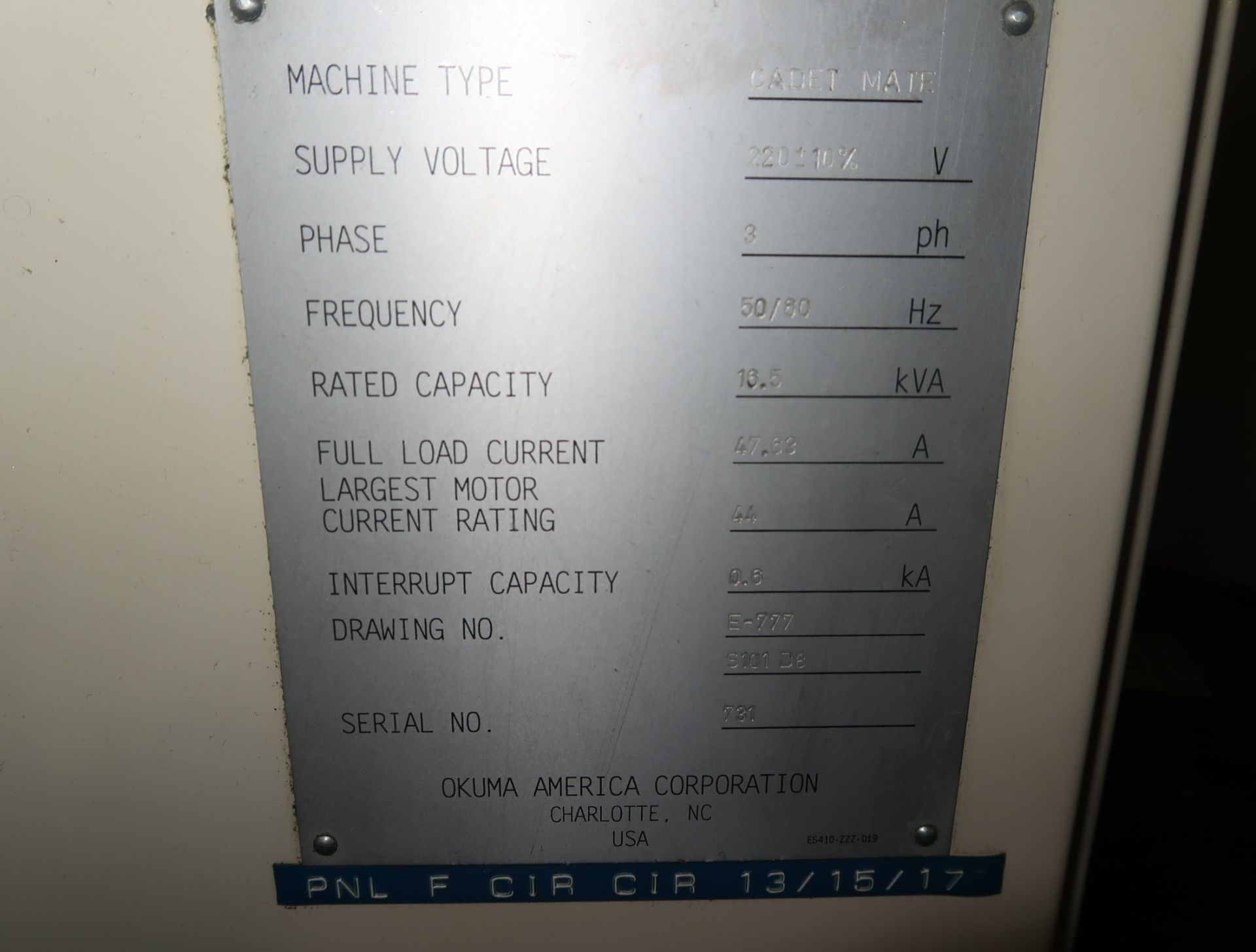 1998 OKUMA CADET-MATE 4020 CNC VERTICAL MACHINING CENTER, OSP-700M CONTROL, SN. 731 - Image 6 of 8