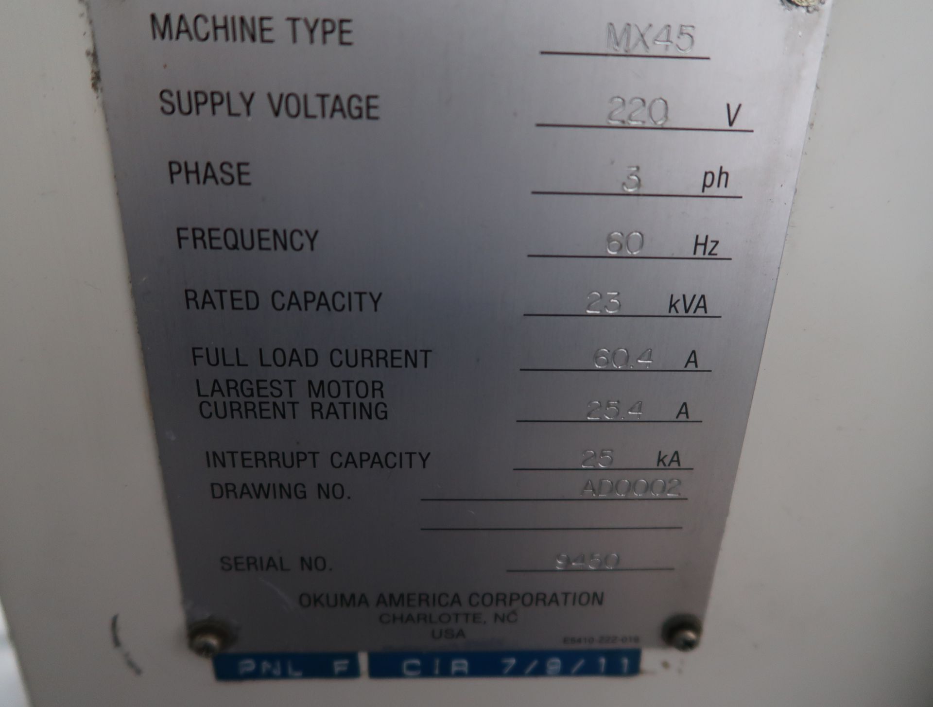 1999 OKUMA MX-45VAE CNC VERTICAL MACHINING CENTER, OSP700M CONTROL, HENNIG CHIP CONVEYOR, SN. 9450 - Image 4 of 4