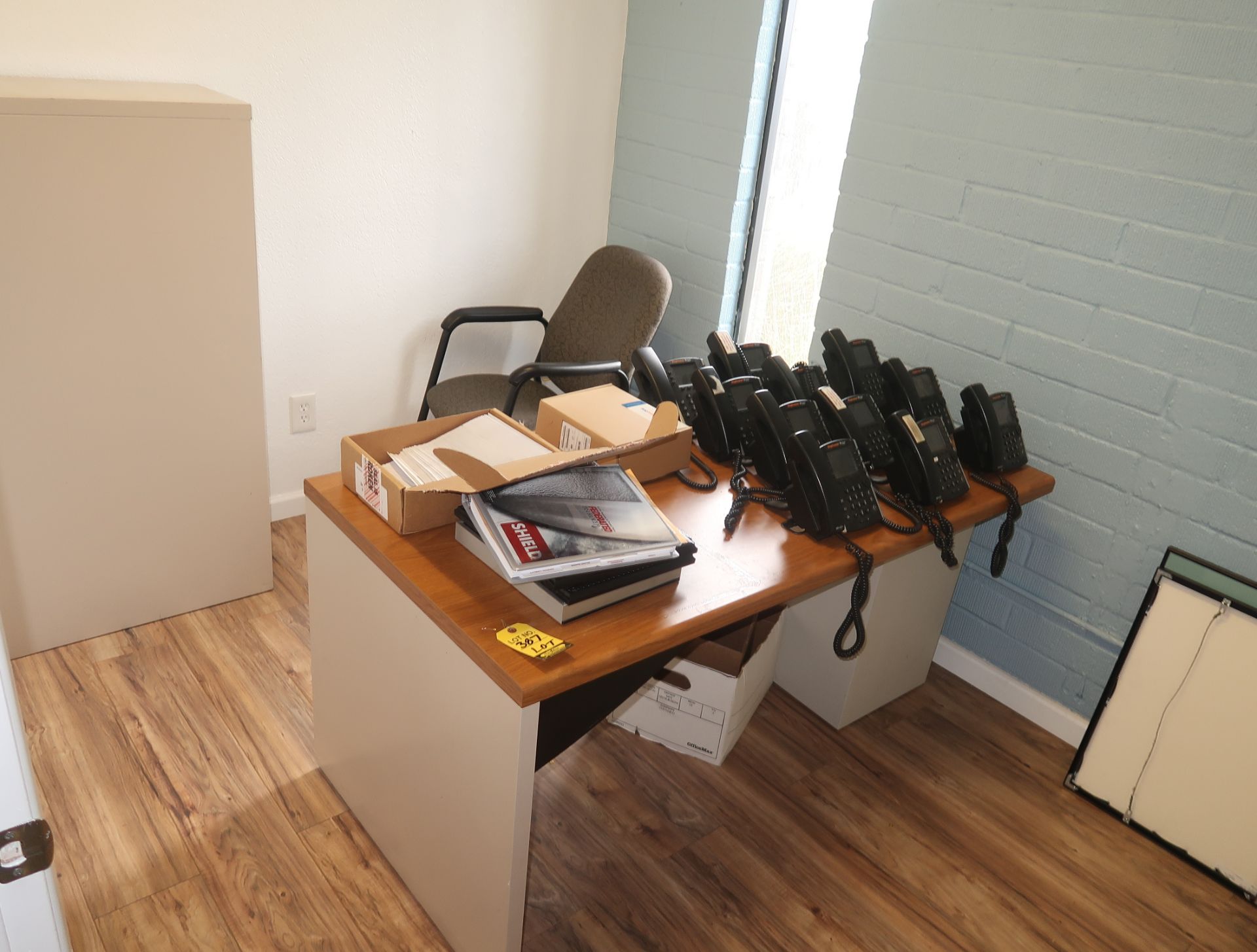 LOT CONTENTS OF OFFICE, DESK, FILING CABINET, PHONES