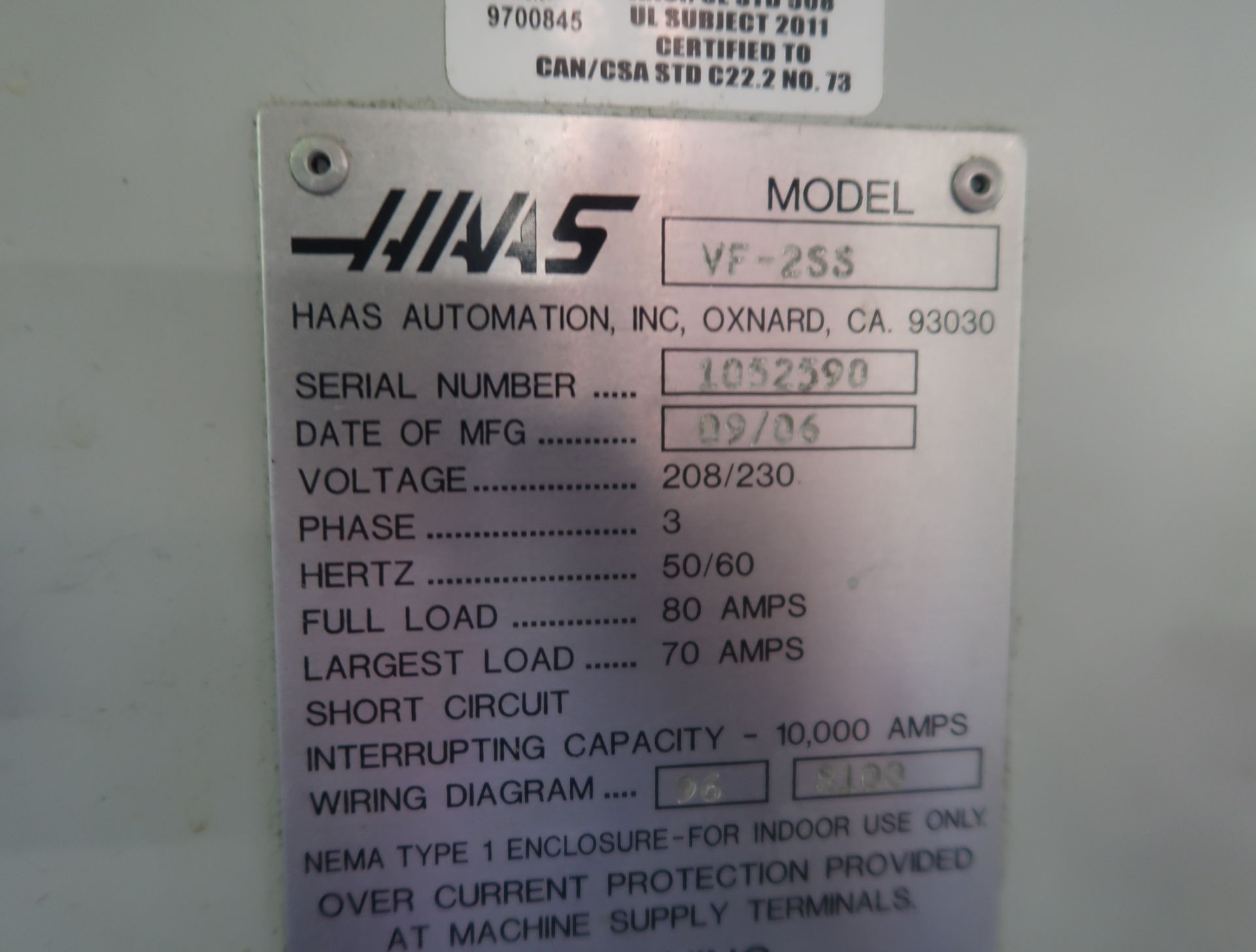 2006 HAAS VF-2SS CNC VERTICAL MACHINING CENTER, 4TH AXIS READY, SN. 1052590 - Image 6 of 7