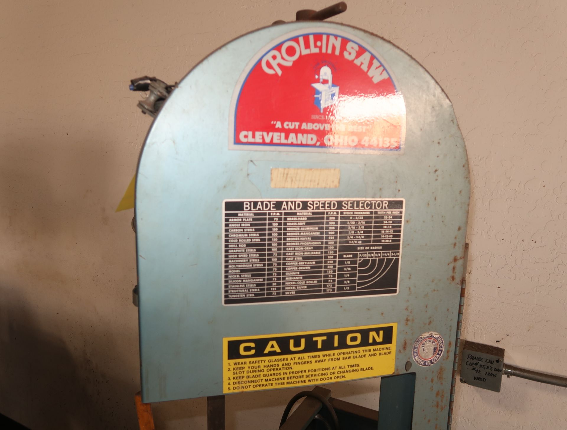 ROLLIN SAW VERTICAL BANDSAW SN. 2783918 - Image 3 of 3