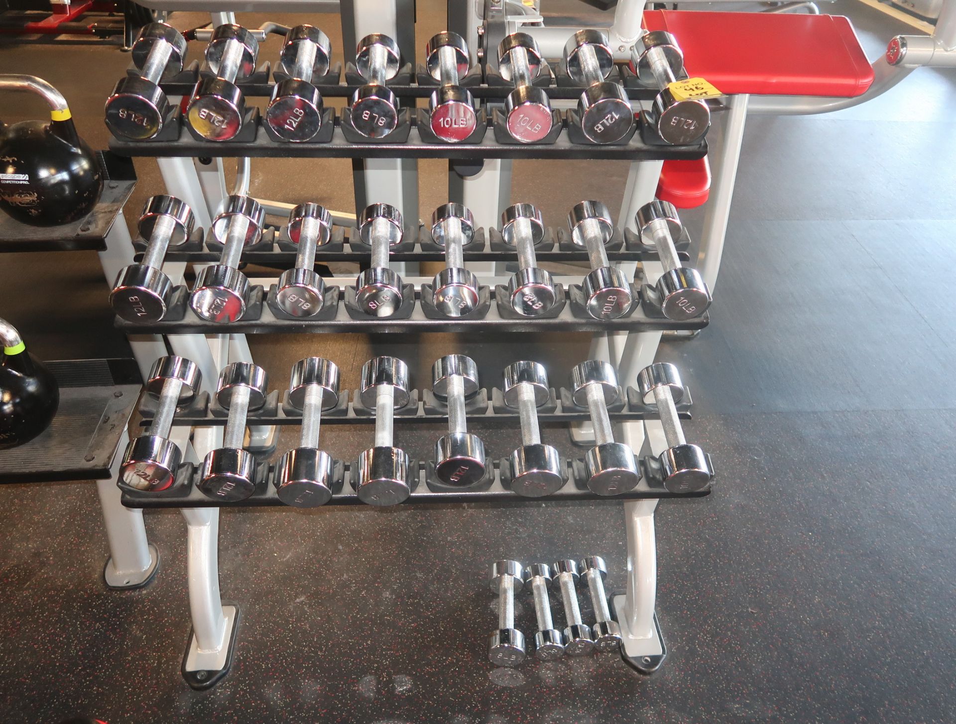 LOT CHROME DUMBBELLS W/RACK, RANGING FROM 8# - 12# - Image 2 of 2