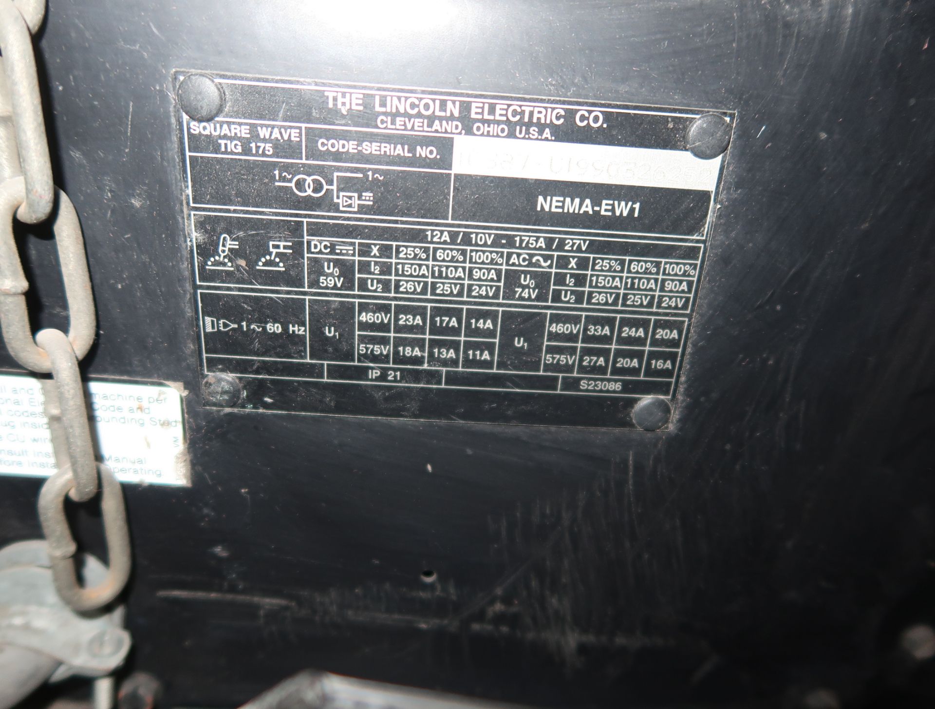 LINCOLN SQUARE WAVE TIG 175 SN. 103E7-U1990326252 - Image 3 of 3