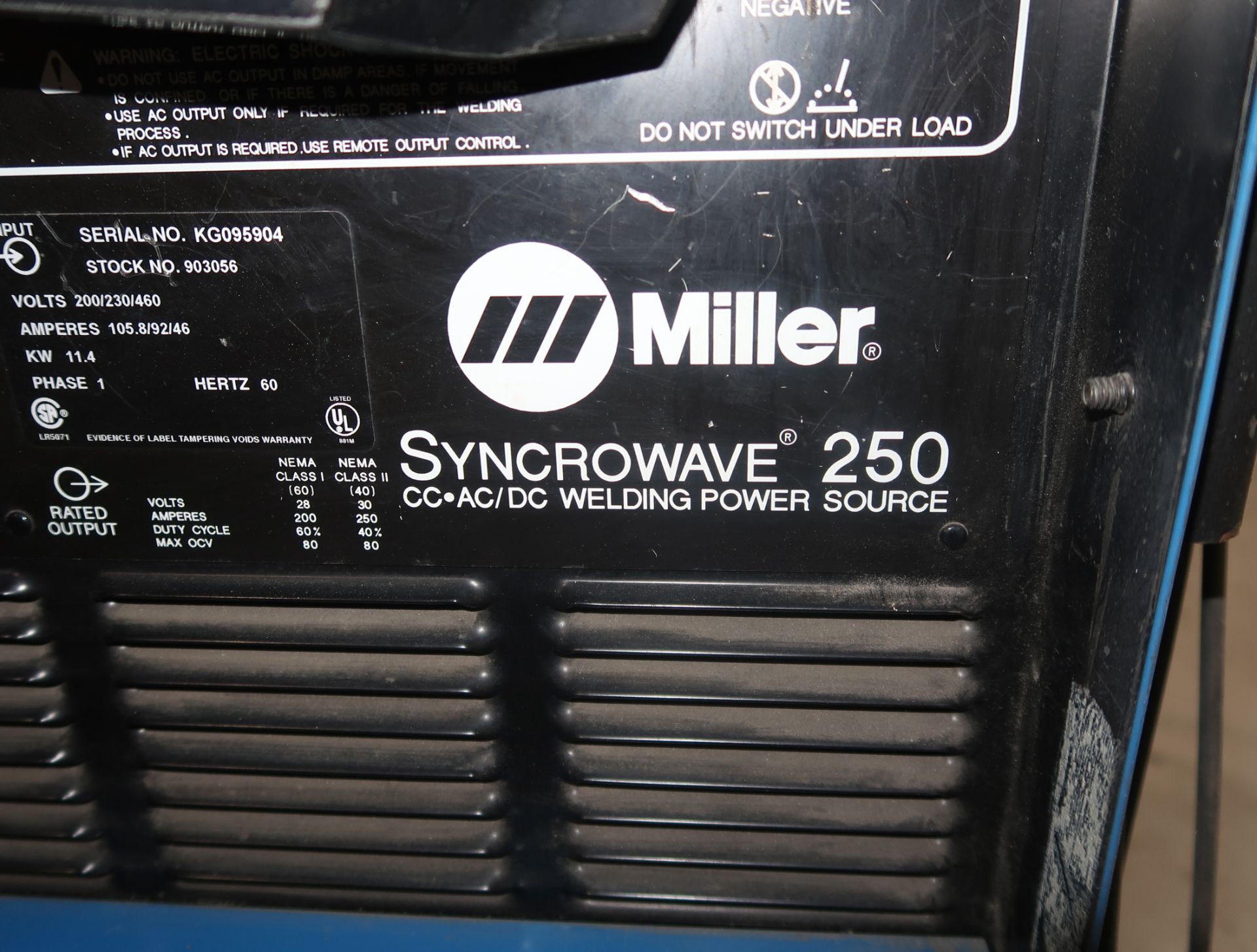 MILLER SYNCROWAVE 250 SN. KG095904 W/ COLLMATE 3 - Image 2 of 4