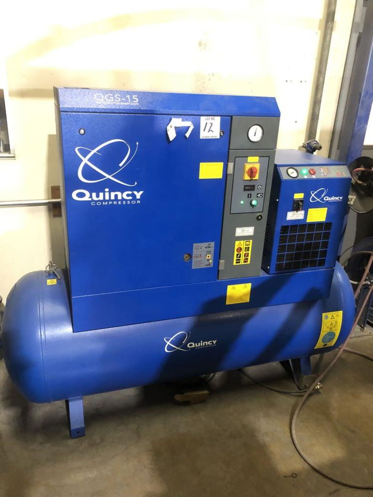 (1) 2012 Quincy QGS-15 Air Compressor- 15 hp motor, rotary screw, 60 gallon tank, 2,700 hours,