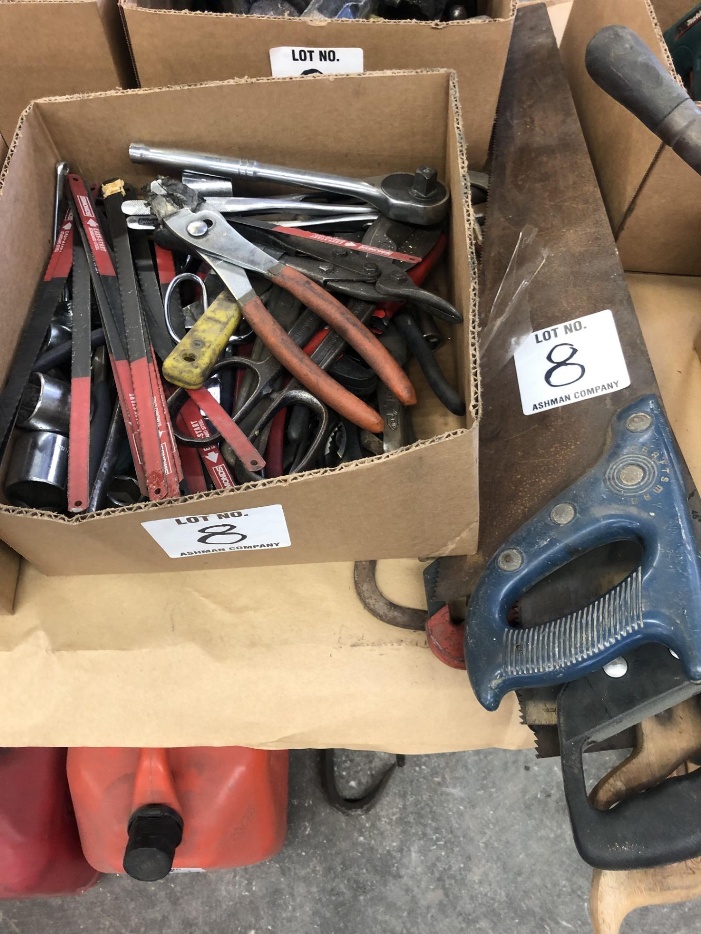 (LOT) MISC. HAND TOOLS- CLIPPERS, SAWS, SOCKET WRENCH AND SOCKETS, PLIERS