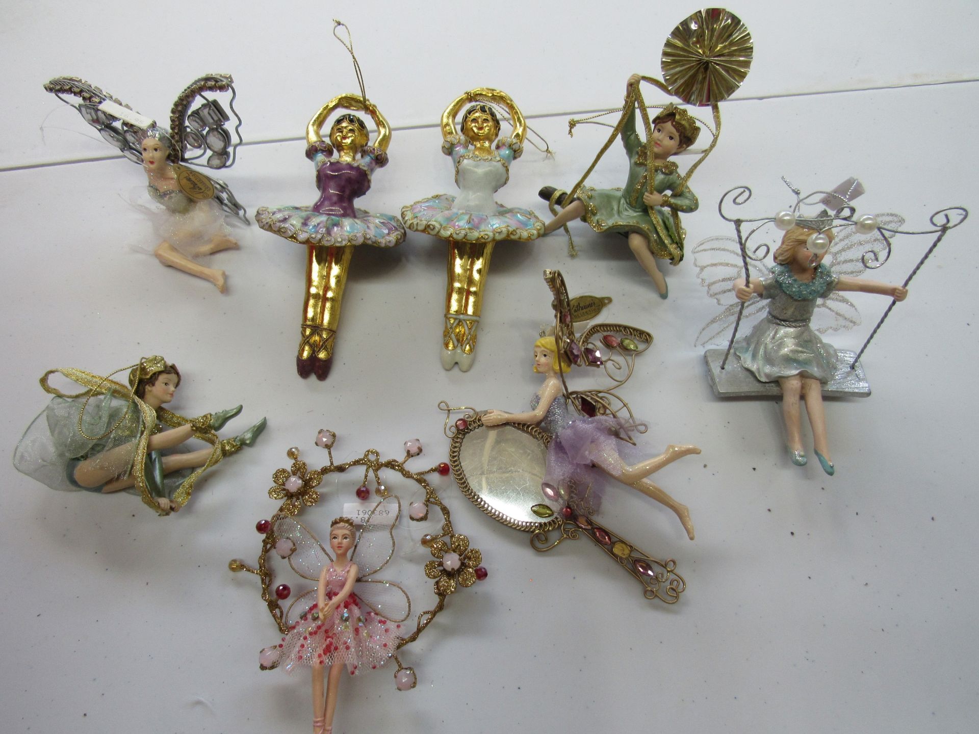 Group of Katherine's Collection Christmas ornaments: ballerinas, fairies, etc.