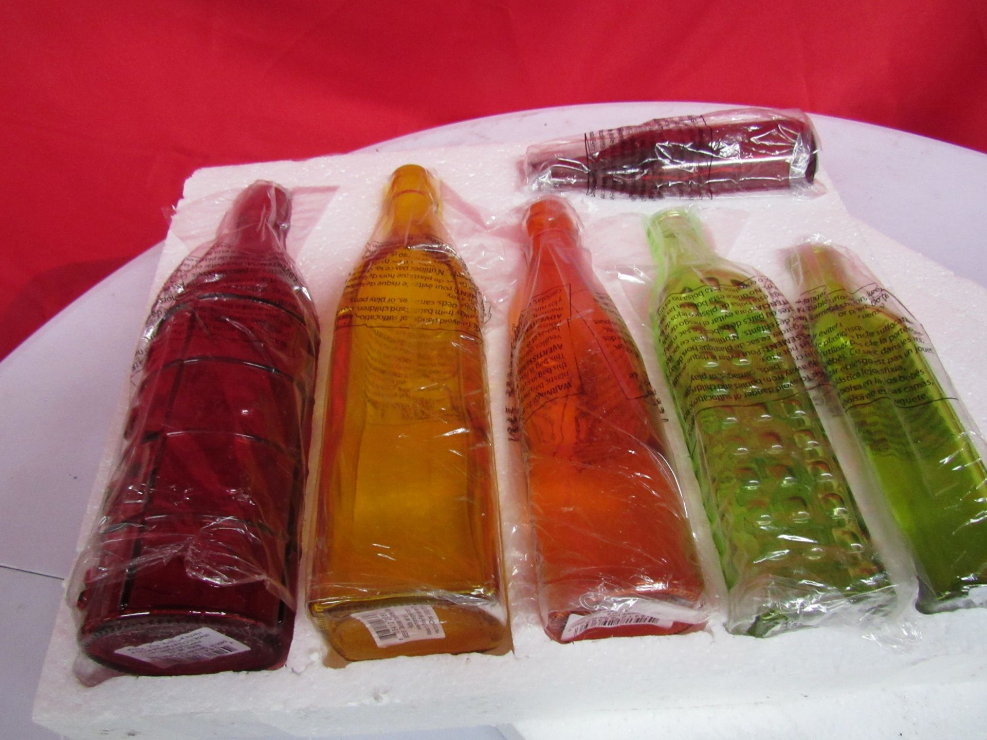 Group of colored glass bottles