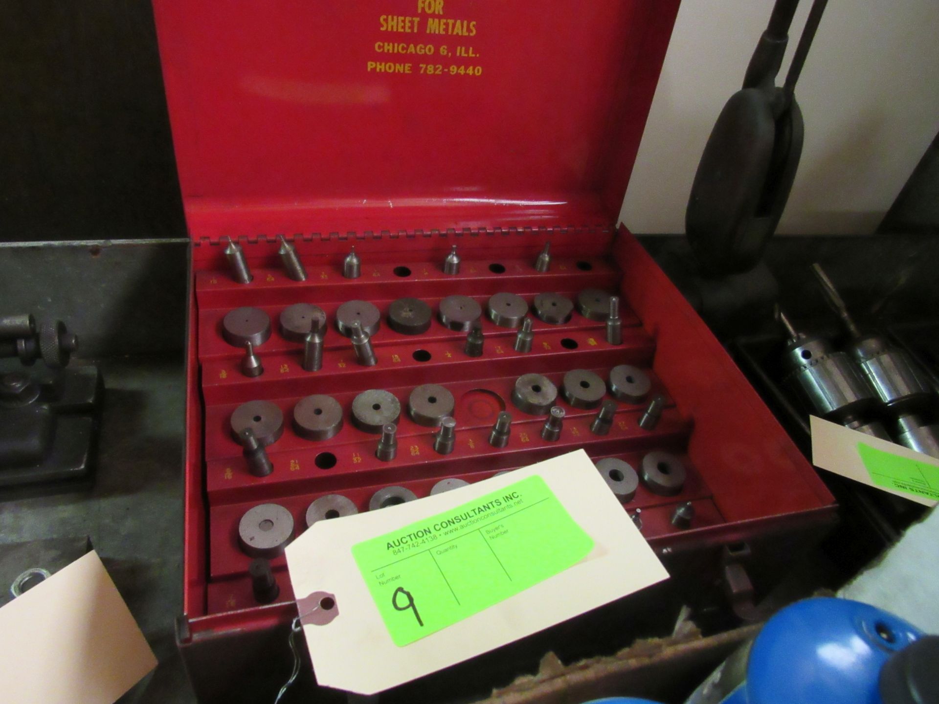 Box of Ward machinery tools and die for sheet metal