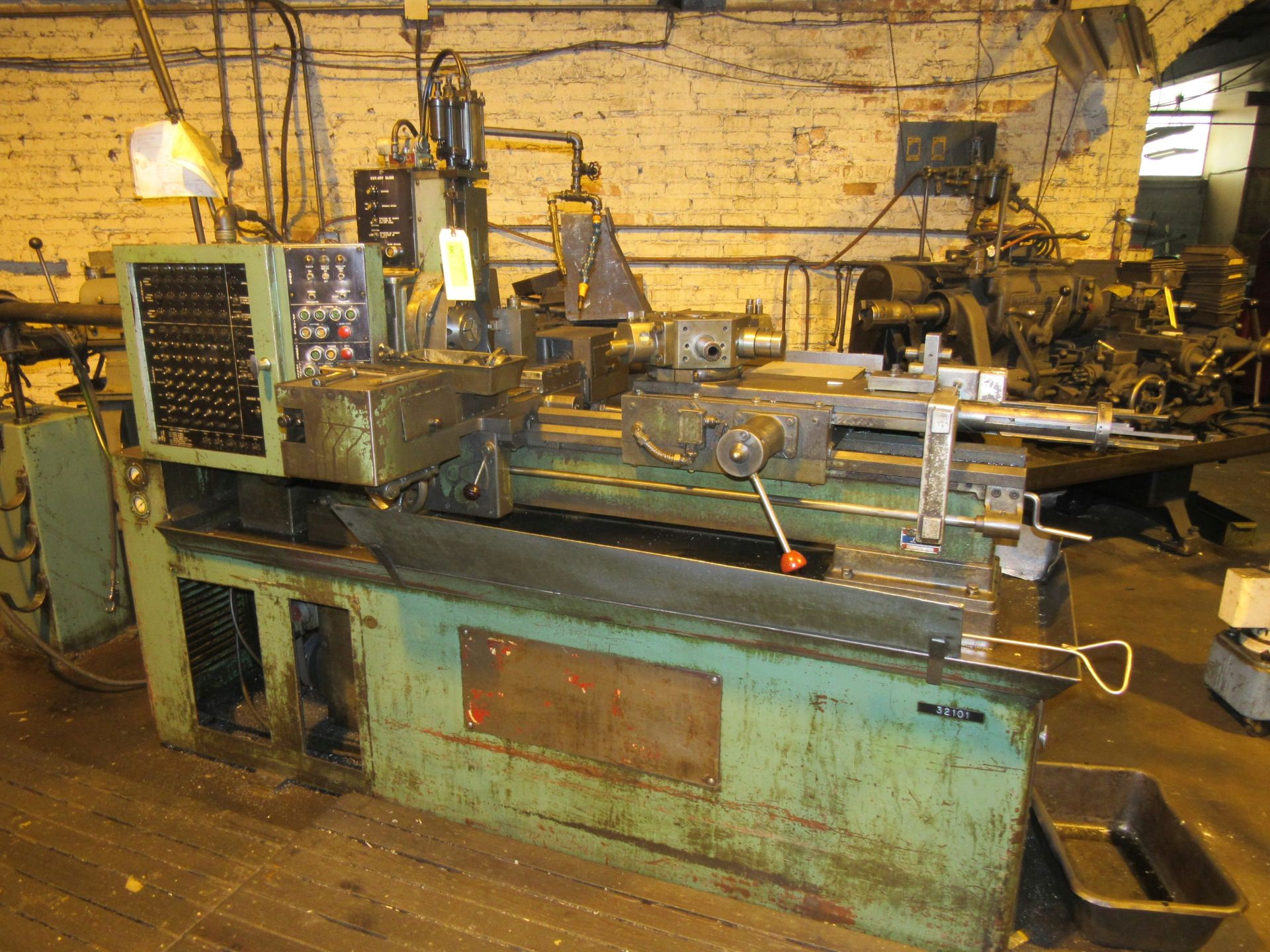 Logan model 450 collet lathe, 15" swing, 4' bed, tool post, tool turret, collet closing chuck