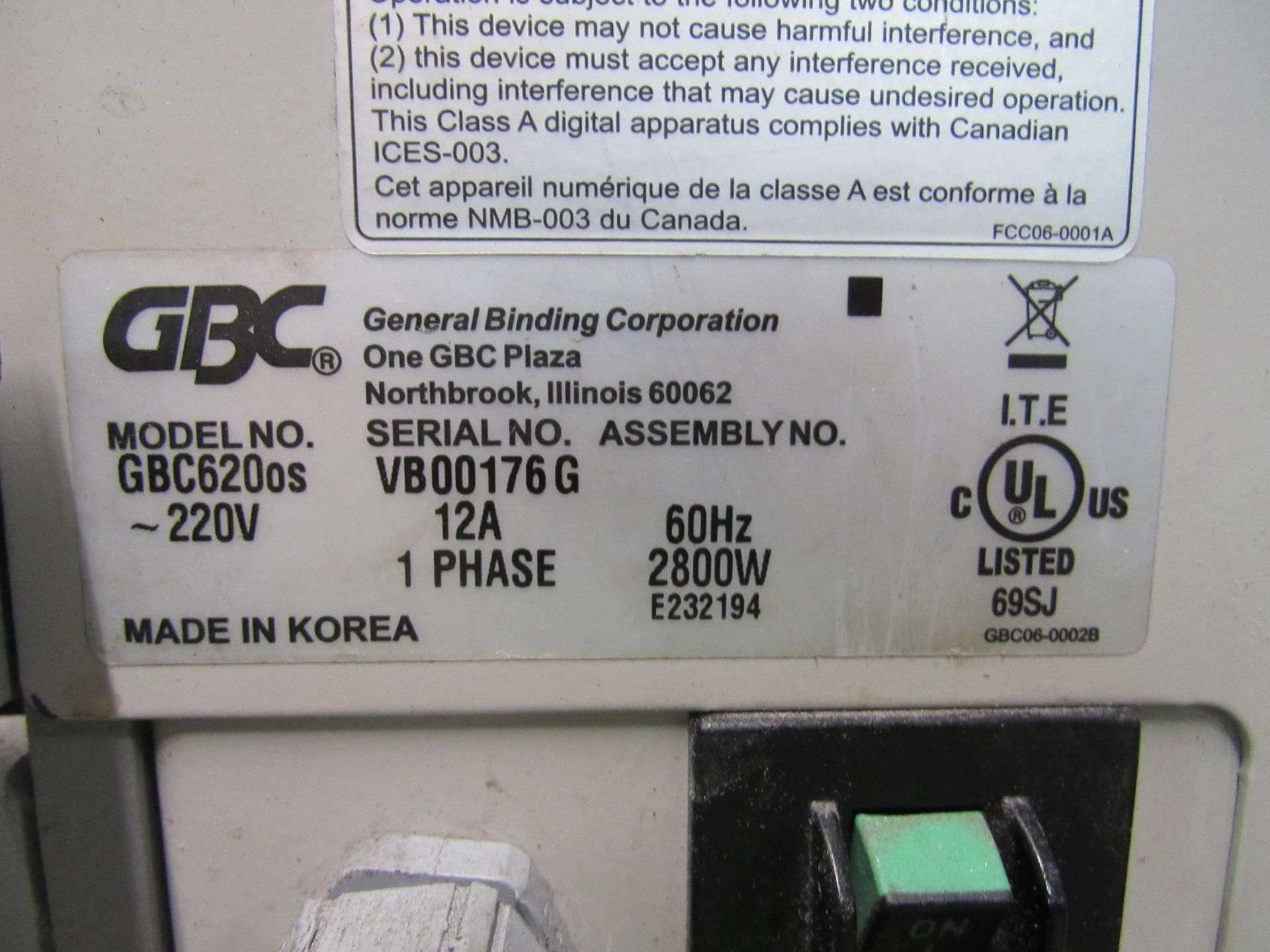 GBC Professional bench top laminator, model 6200S, serial #VB00176G - Bild 3 aus 3