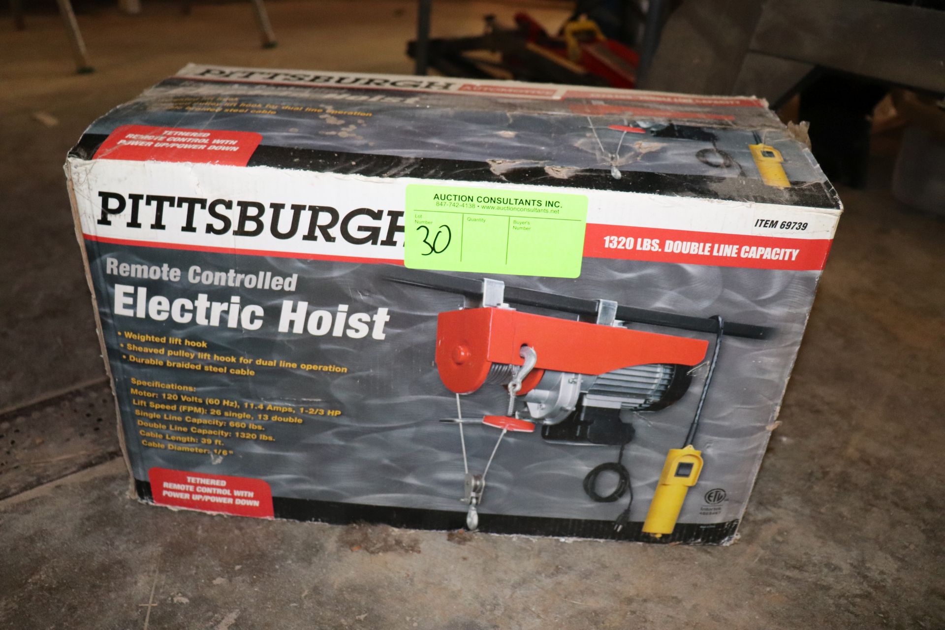 Pittsburgh remote control electric hoist, 1,320 lbs, new in box