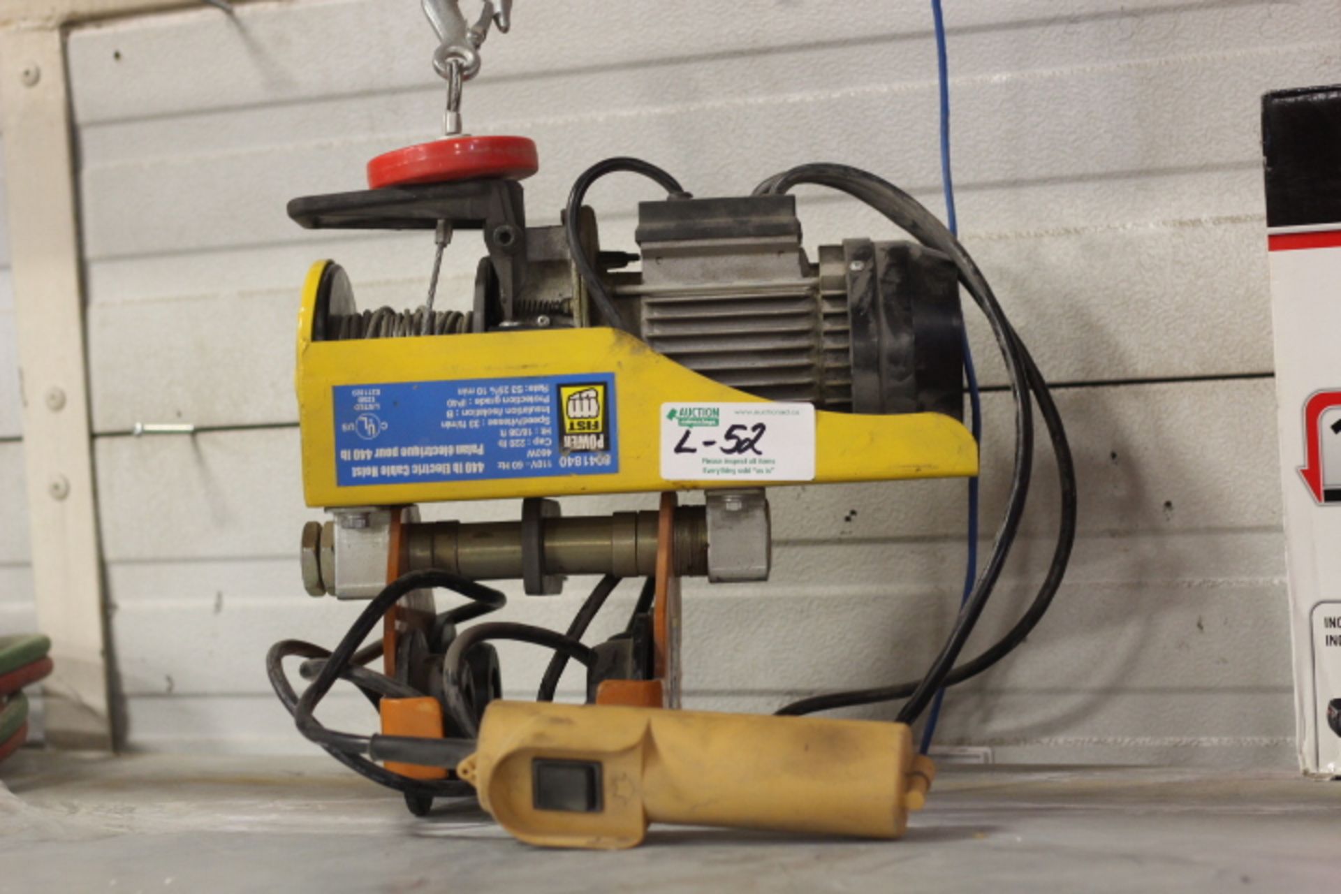 Powerfist 440lbs Electric Cable Hoist with 1/2 ton trolley
